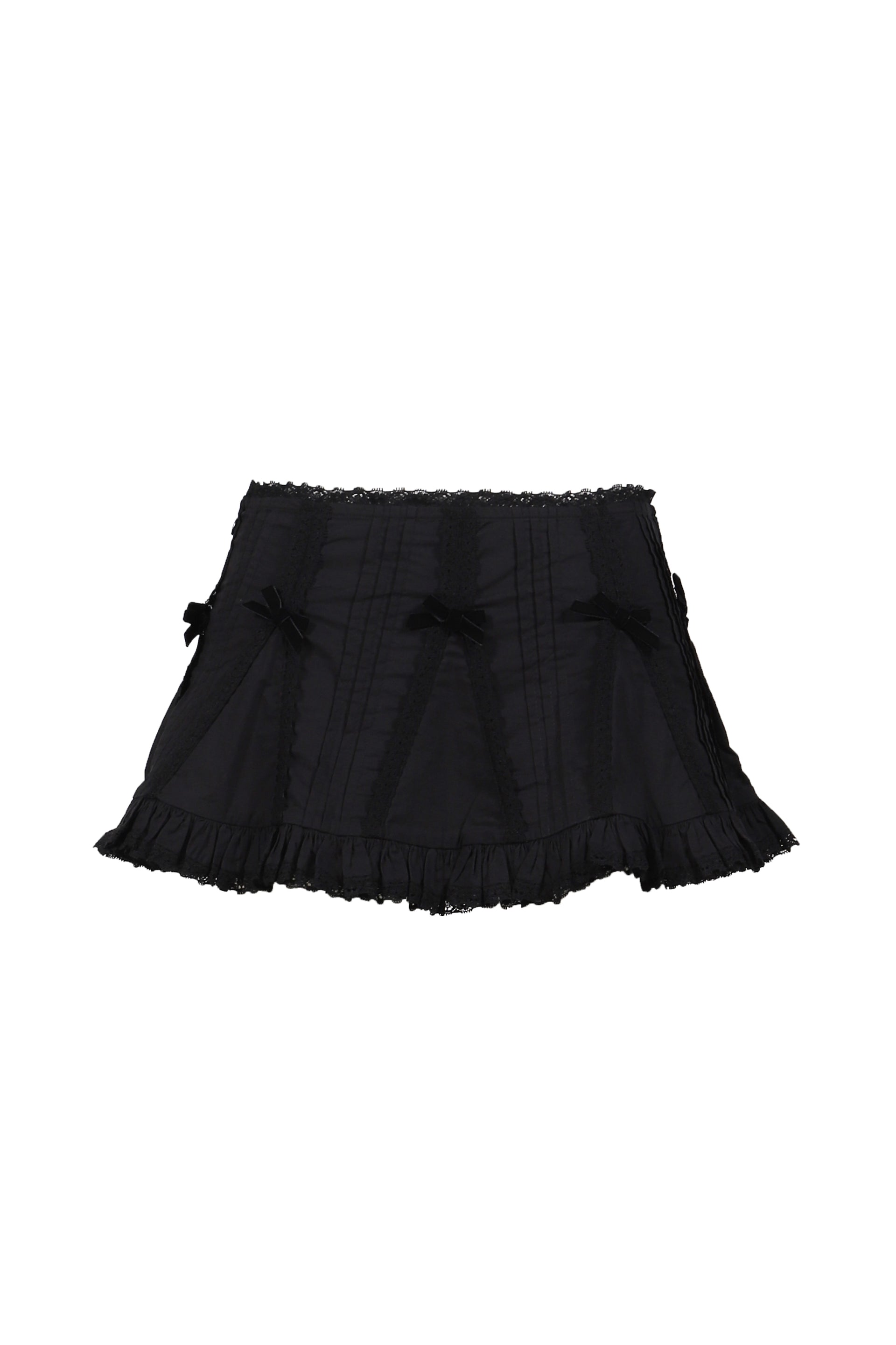 BLACK LACE TRIM PLEATED COTTON MINI SKIRT / BLK