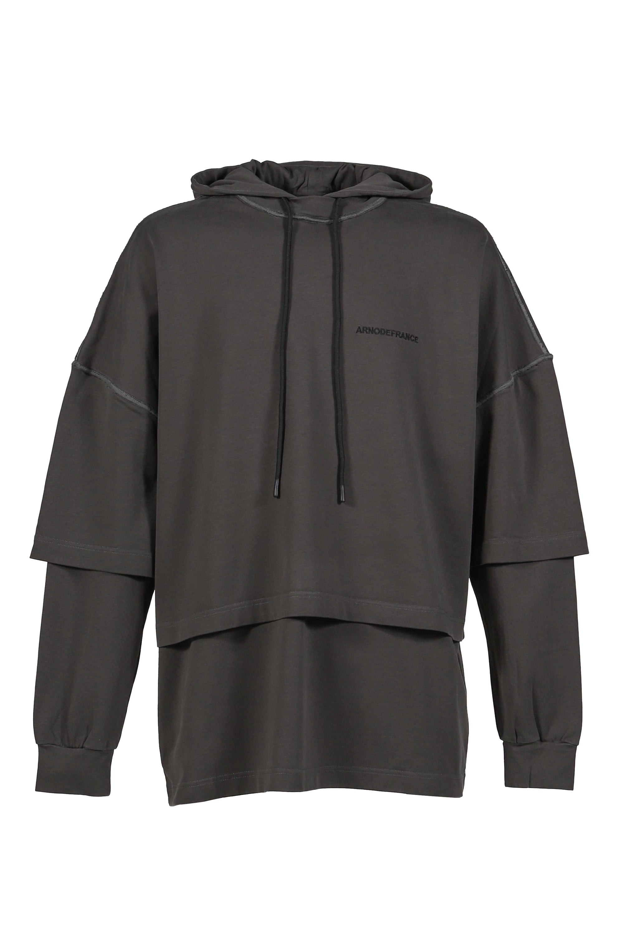ARNODEFRANCE FW25 HOODED TEE OVERLAPPED / WASHED GREY - NUBIAN