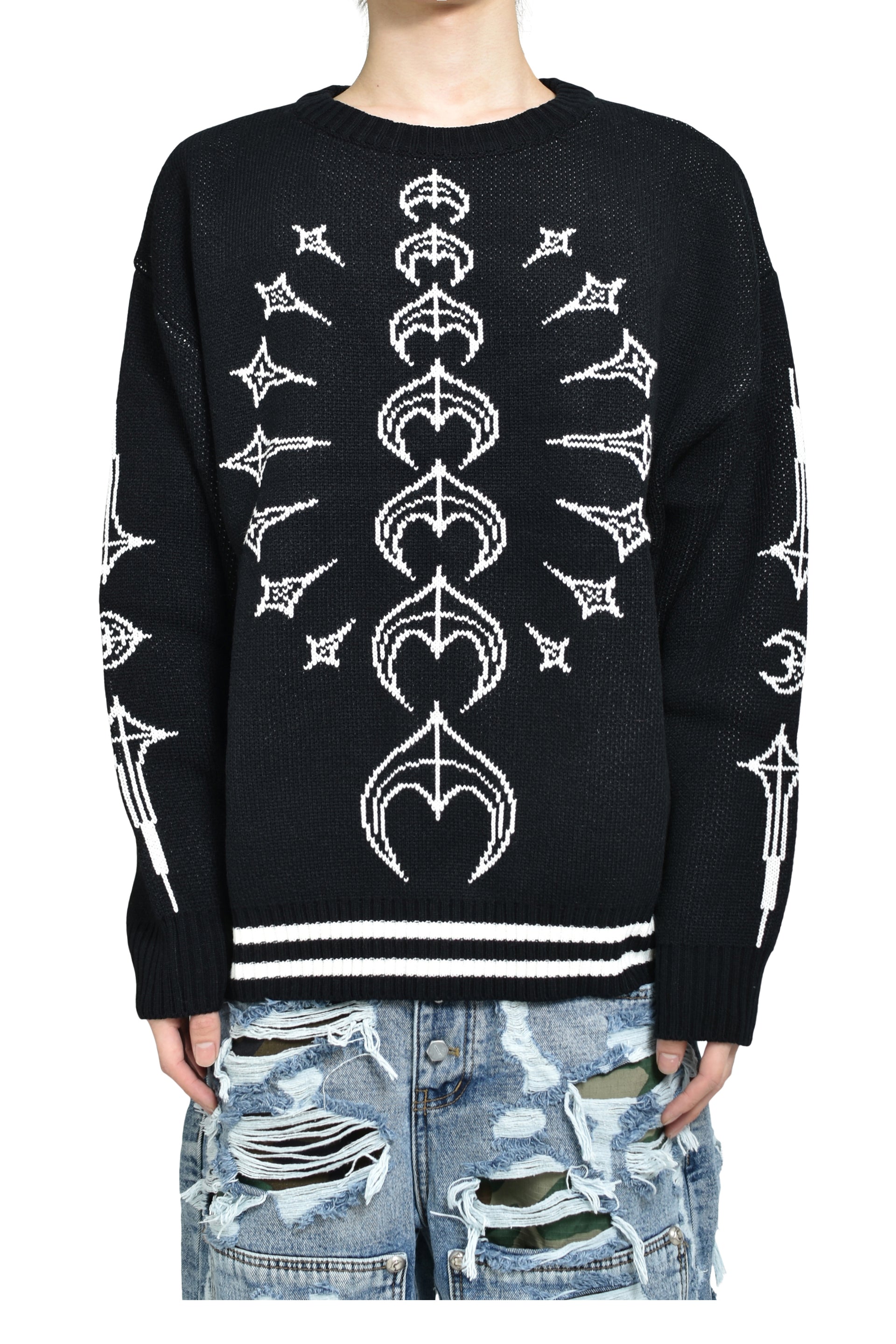 TC BONE KNIT SWEATER / BLK/WHT
