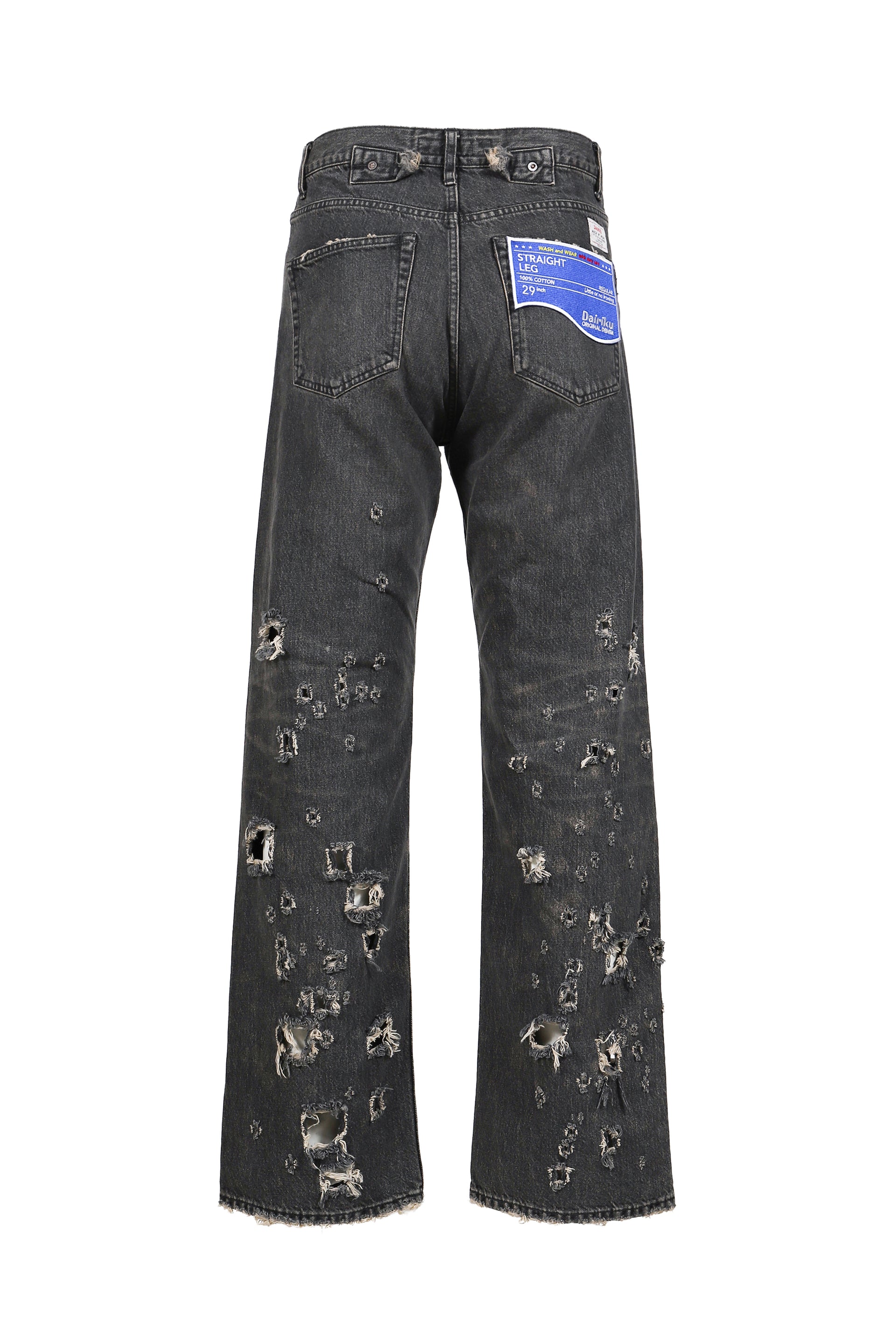 "DAMAGE" STRAIGHT DENIM PANTS / BLK