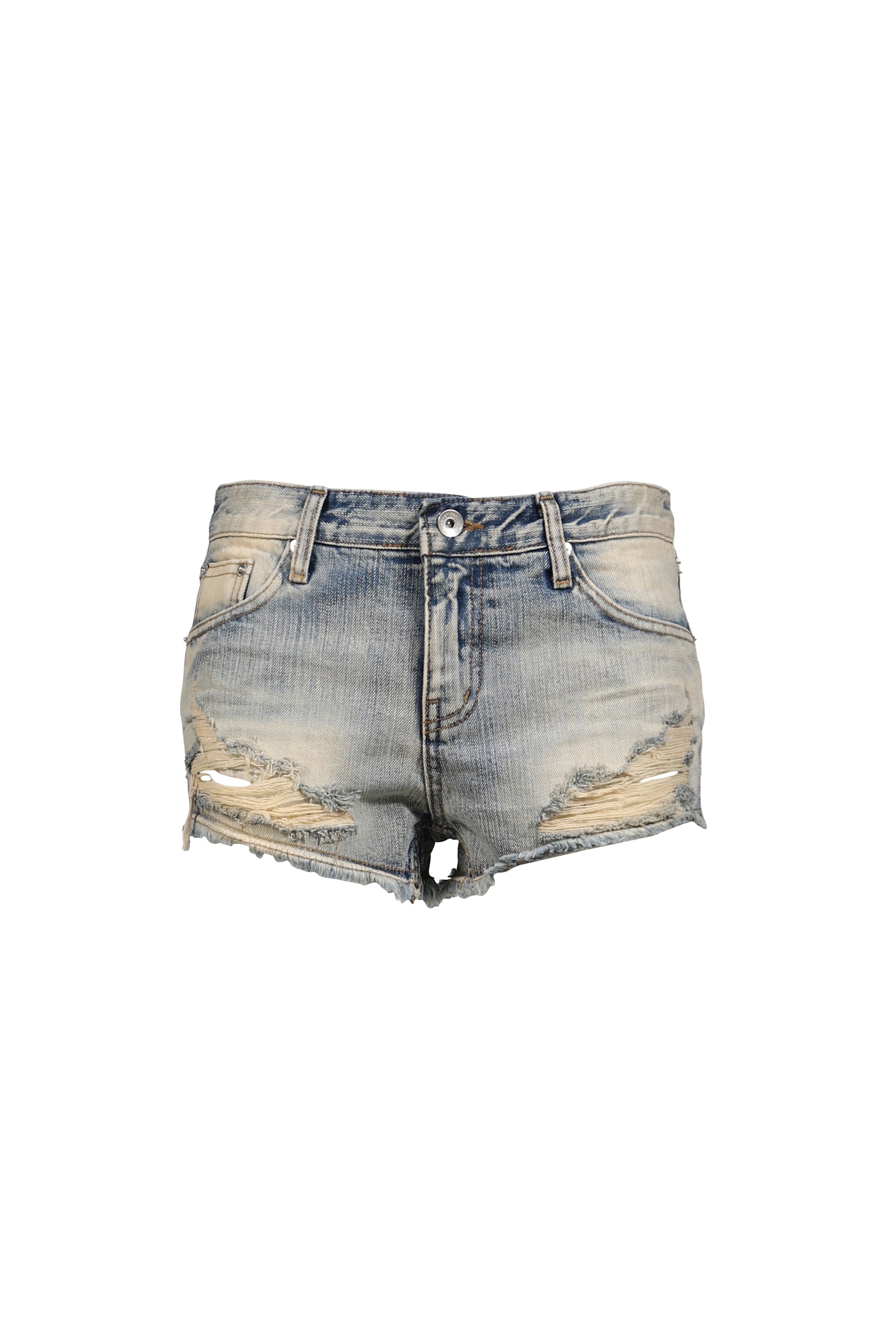 BOHEMSEO BOHEMSEO SS26 LIGHT SLUB DAMAGE SHORTS / BLU - NUBIAN NUBIAN