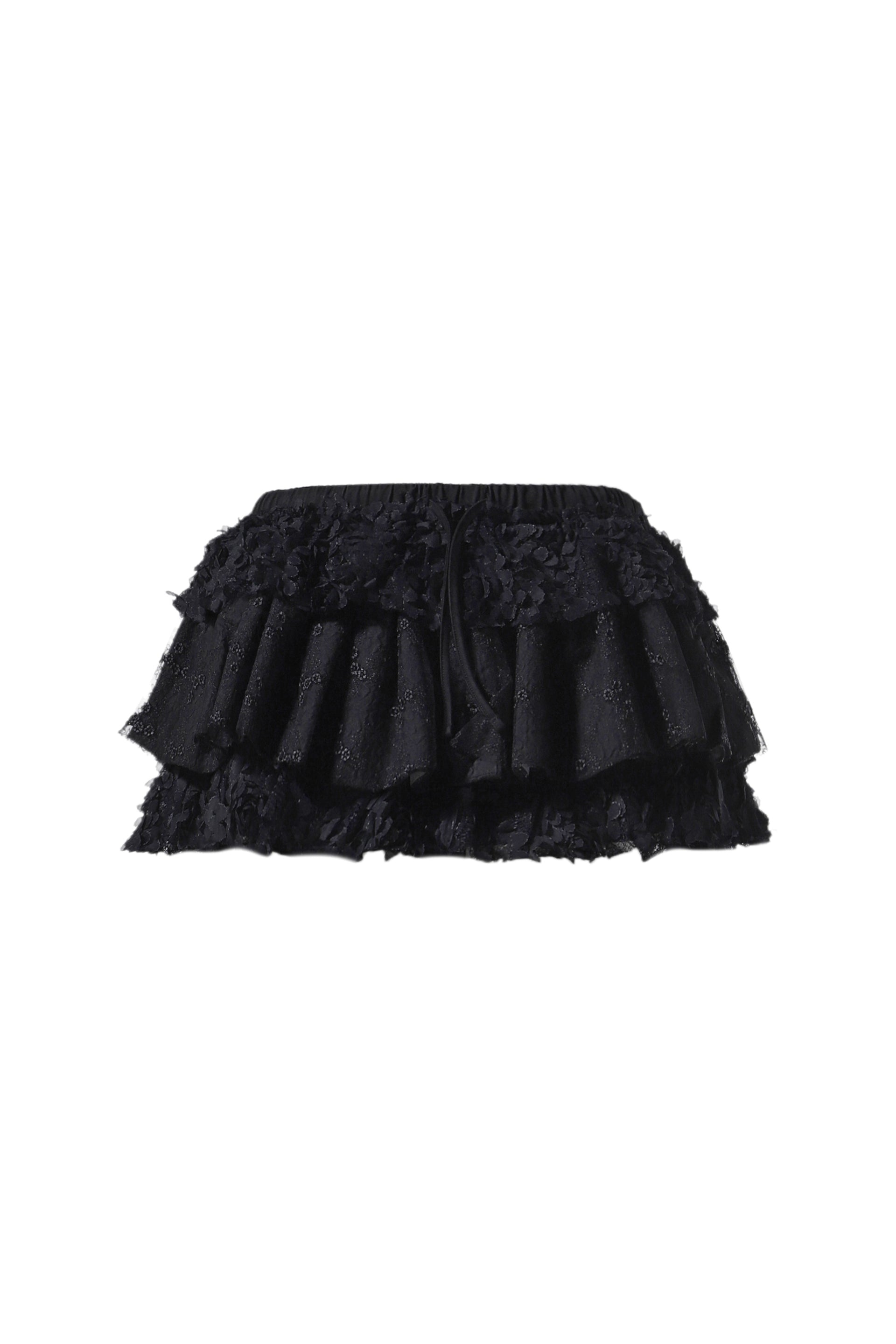 GLOWNY GIRLFRIEND LACE RUFFLE MINI SKIRT (EXCLUSIVE) / BLK