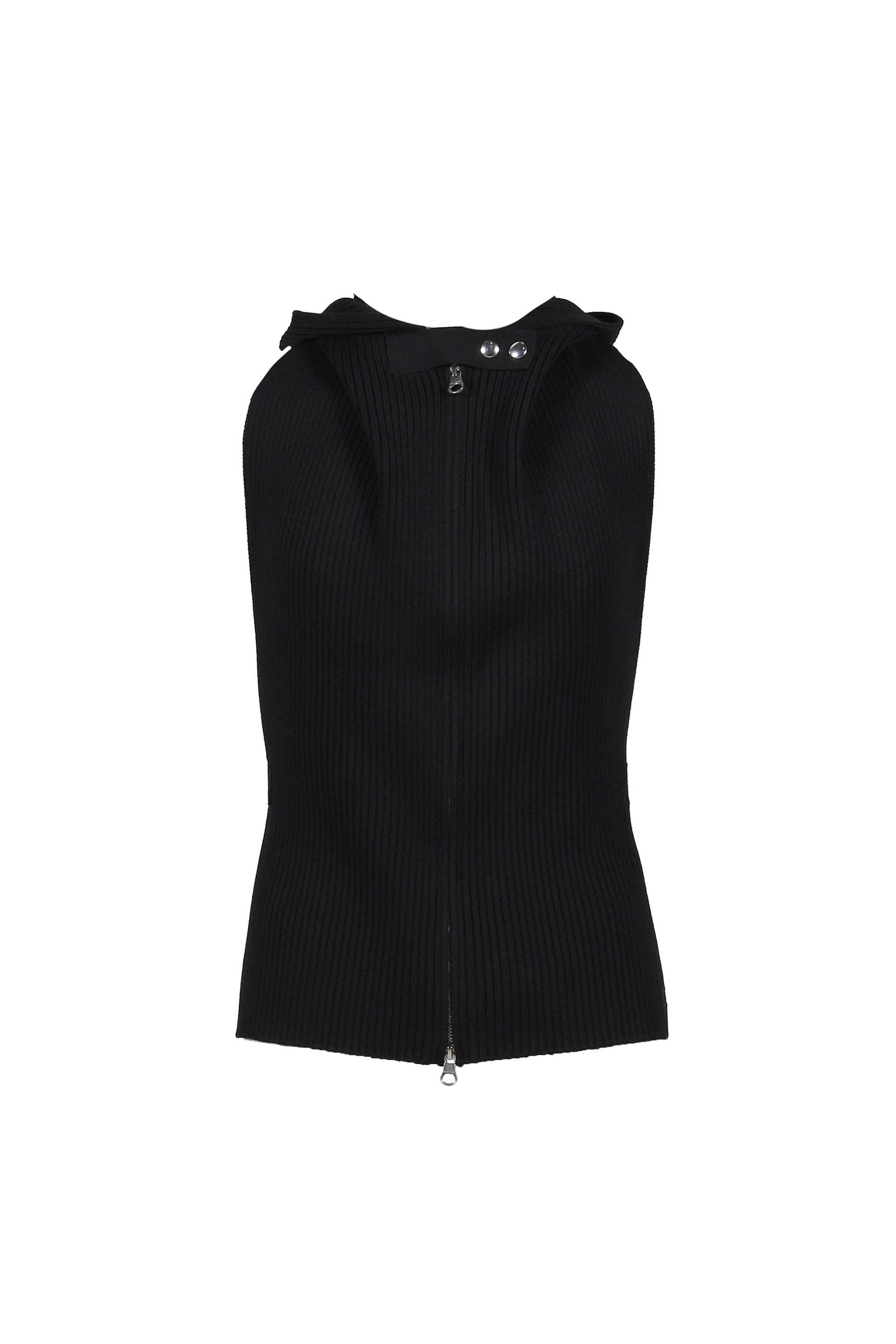 SLEEVELESS ZIPPED WOOL CARDIGAN / BLK