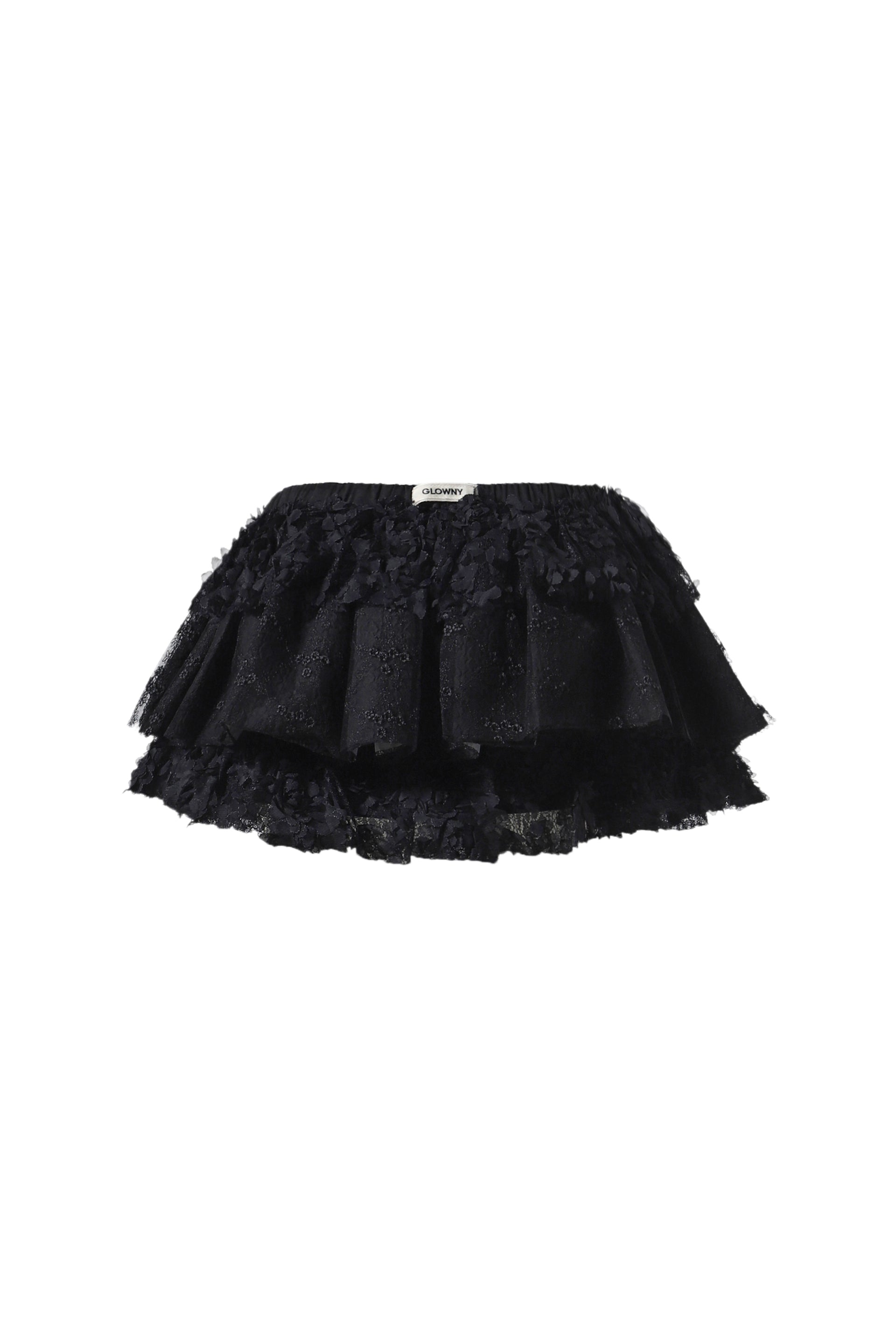 GLOWNY GIRLFRIEND LACE RUFFLE MINI SKIRT (EXCLUSIVE) / BLK