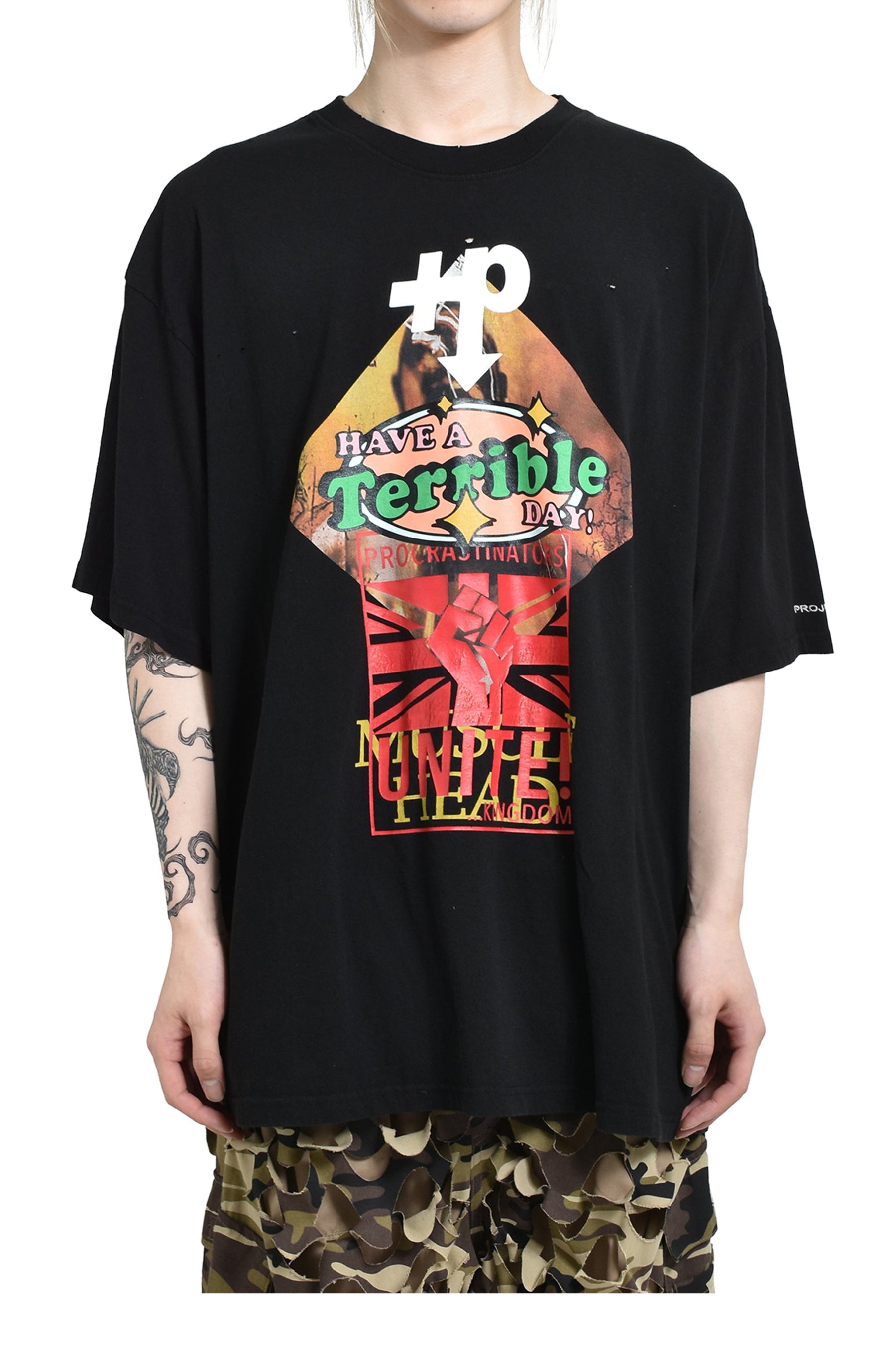 PROJECT G/R MIXED PRINTED VINTAGE T-SHIRT / WASHED BLK