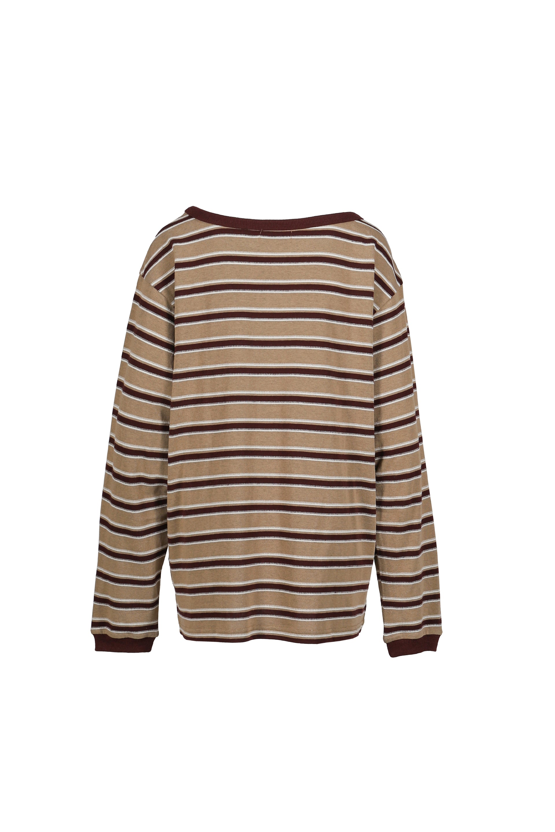 SLANTED SHOULDER STRIPED LONG SLEEVE T-SHIRT / KHA