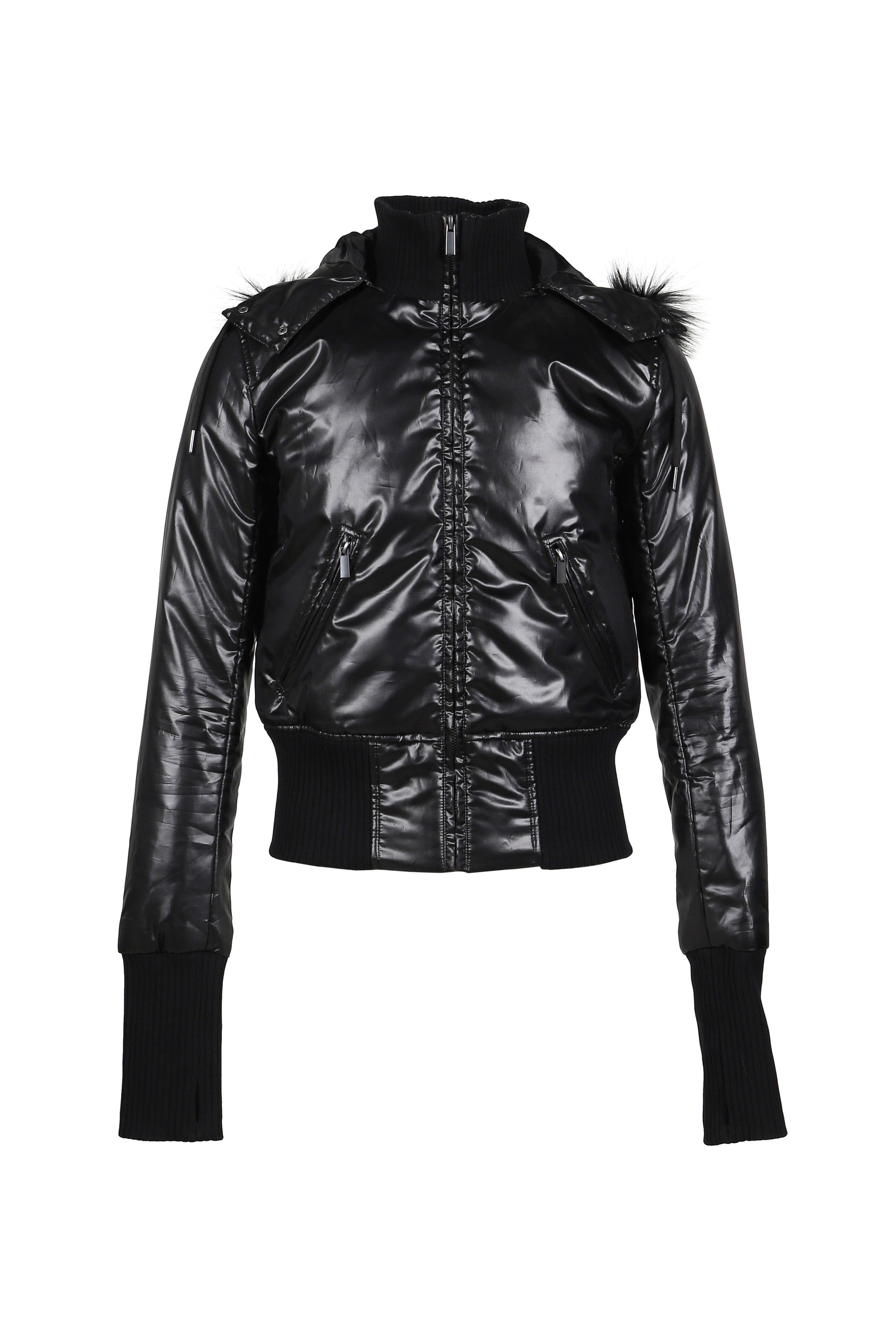 SHINY NYLON SHRUNKEN JACKET / BLK