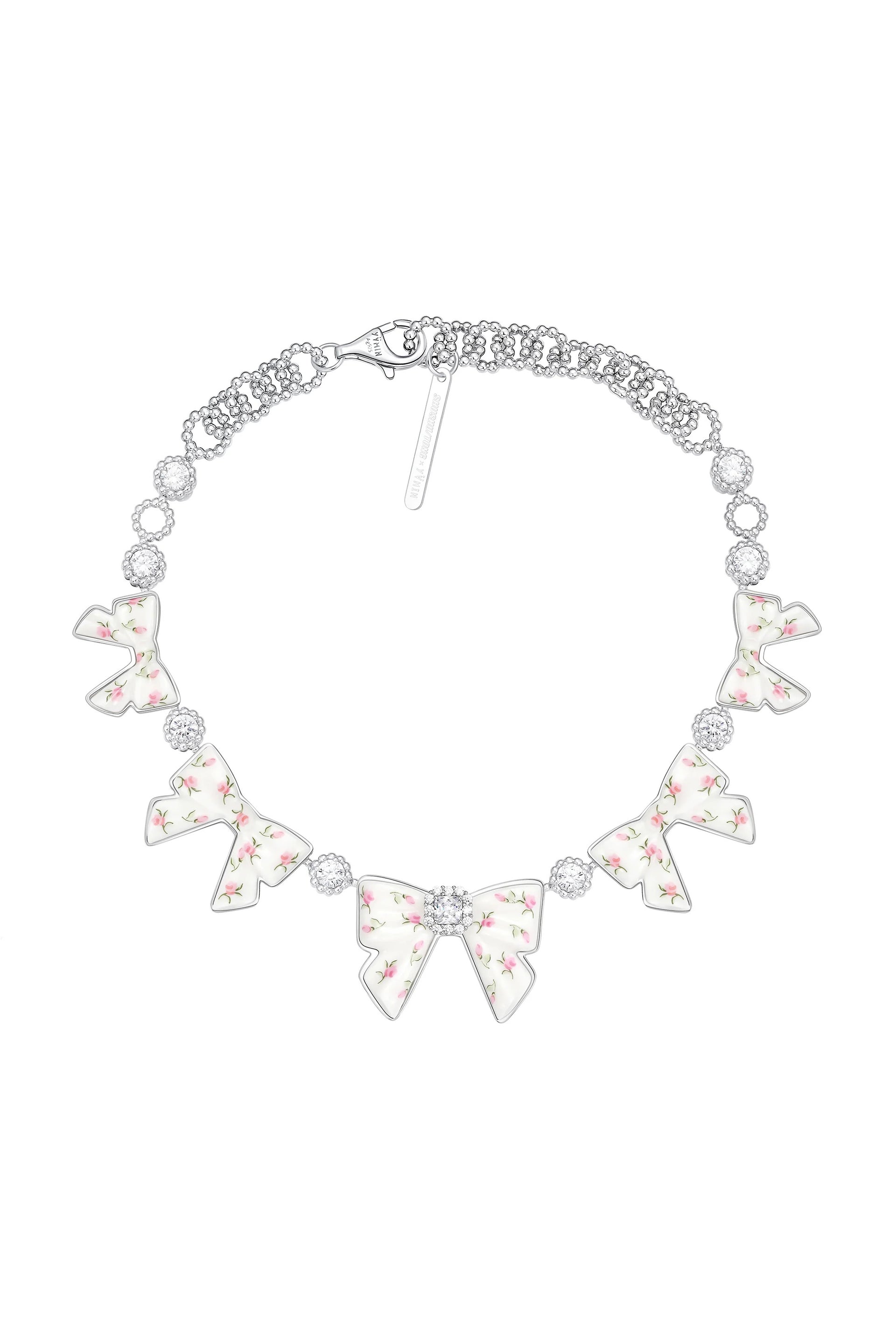 CERAMICS BOWKNOT ZIRCON NECKLACE / PNK GRN