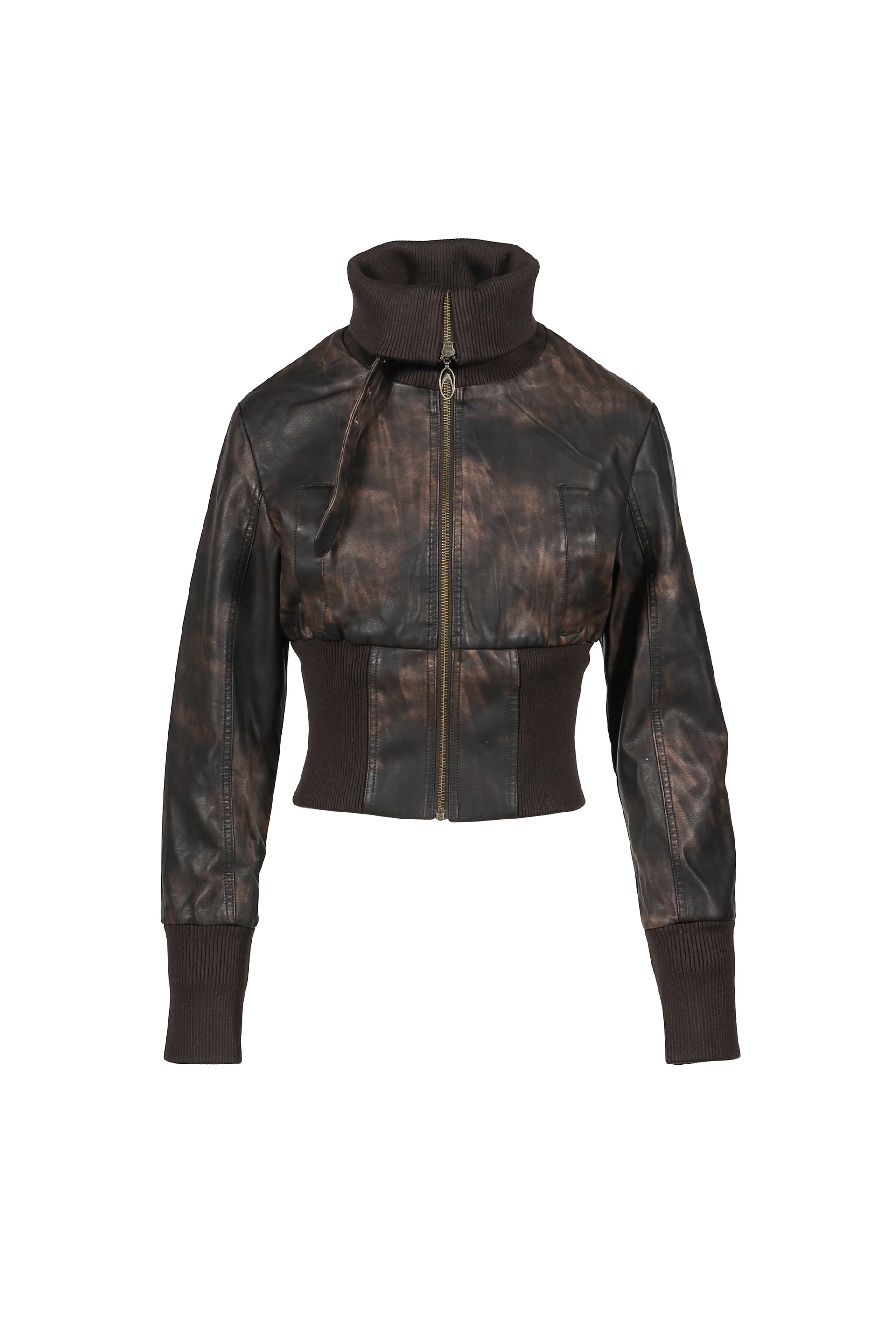 VINTAGE BIKER STYLE LEATHER JACKET / BRWN