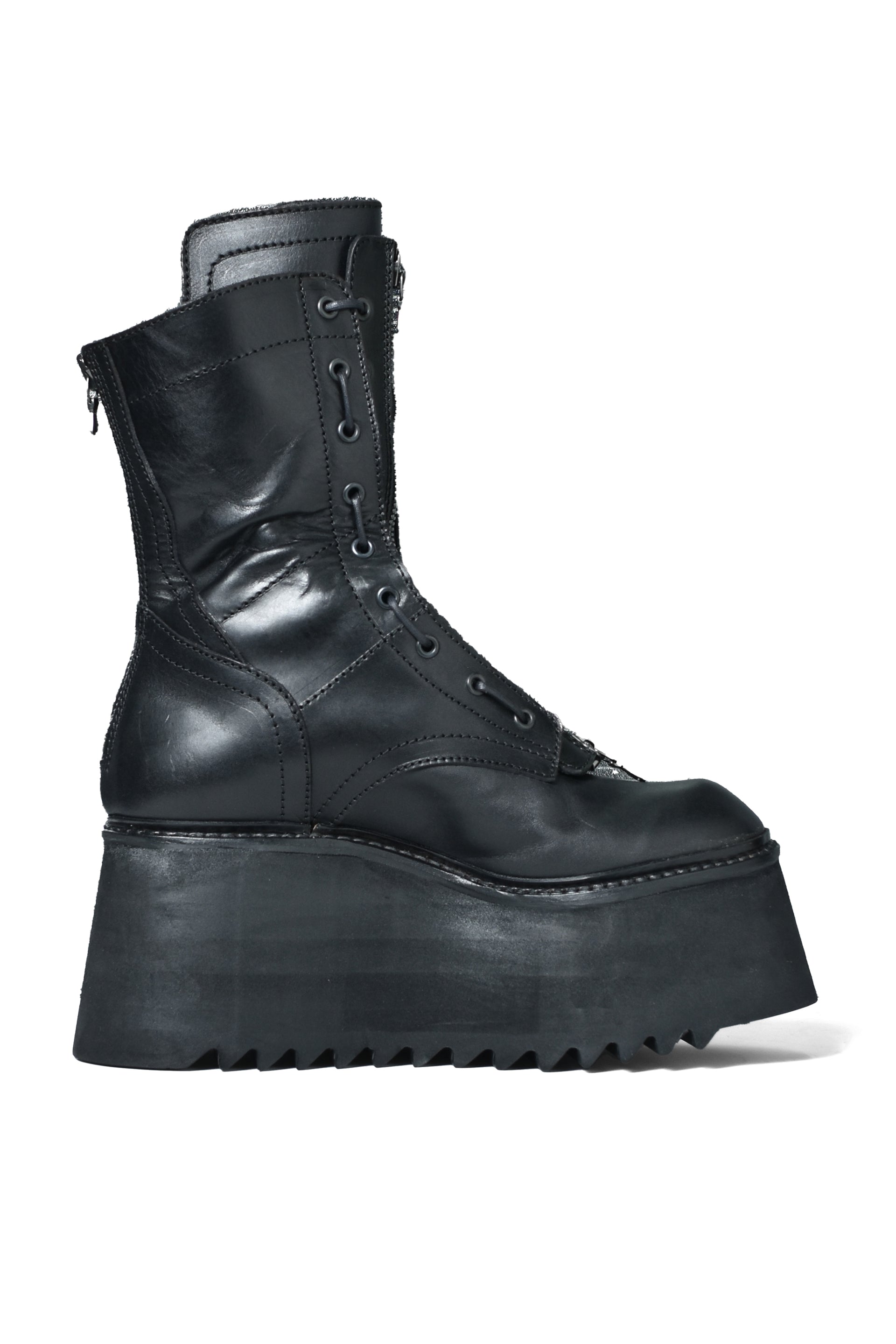 COW SKIN LACE UP BOOT / BLK