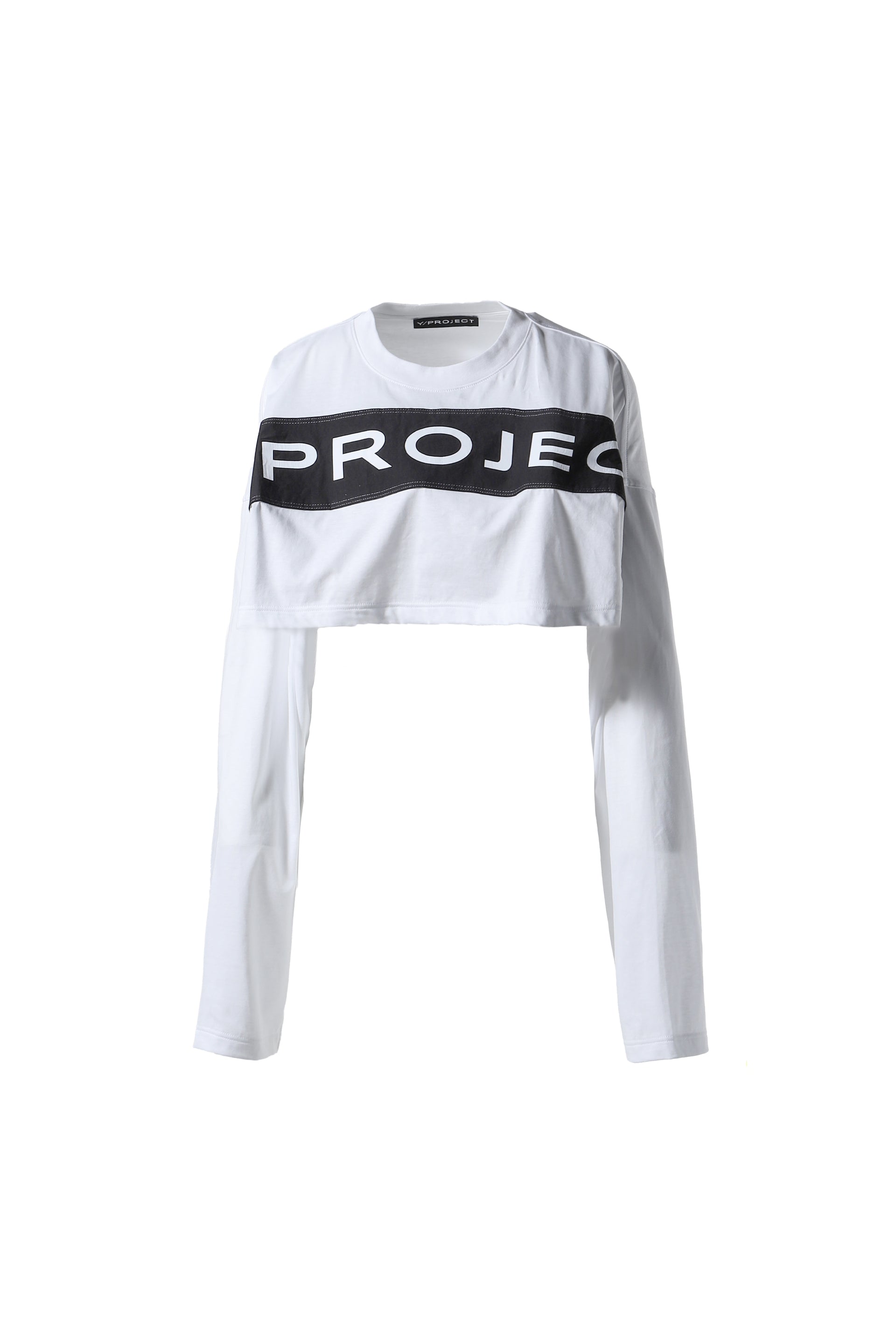 Y/PROJECT SCRUNCHED LOGO LONG SLEEVE CROP TOP / WHT