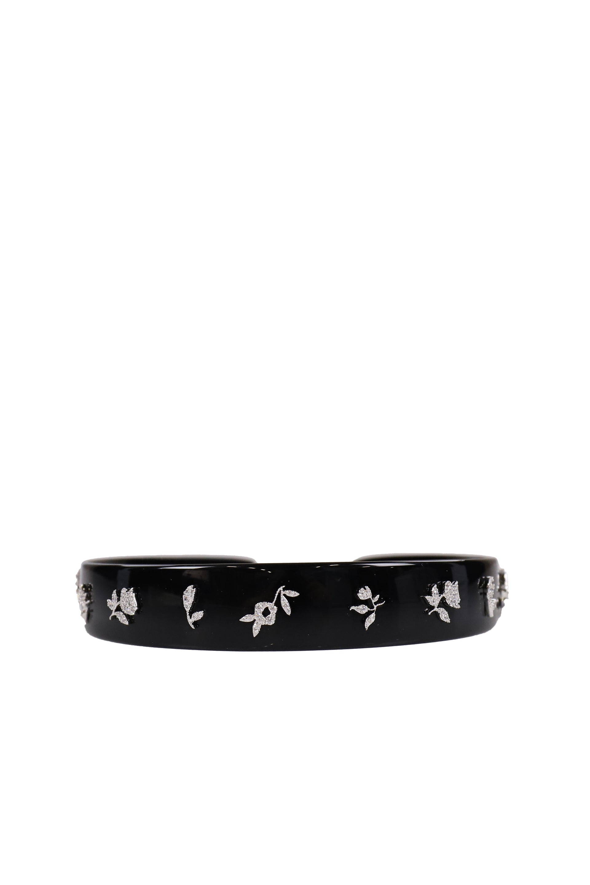 ZIRCON-PAINTED FLORAL WIDE HAIR BAND / SIL