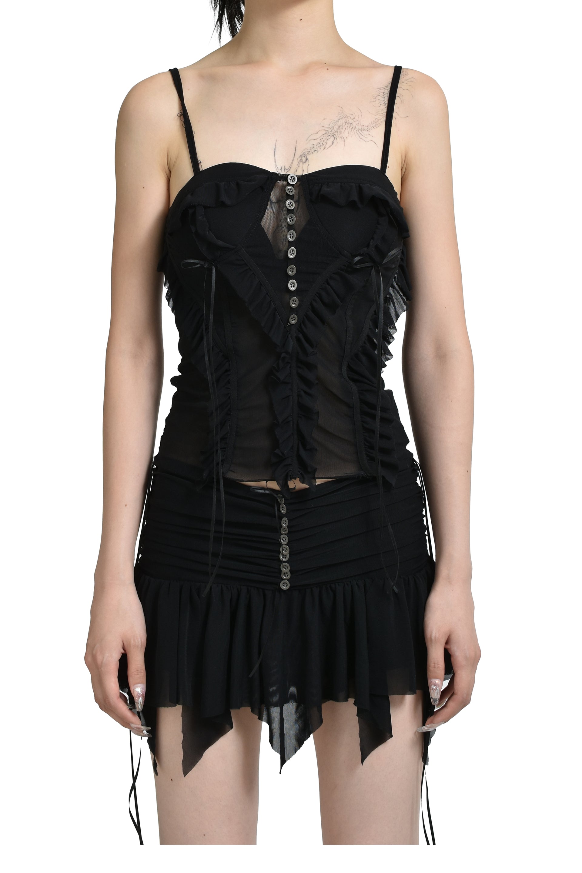 SHEER FRILL BUSTIER CAMISOLE / BLK