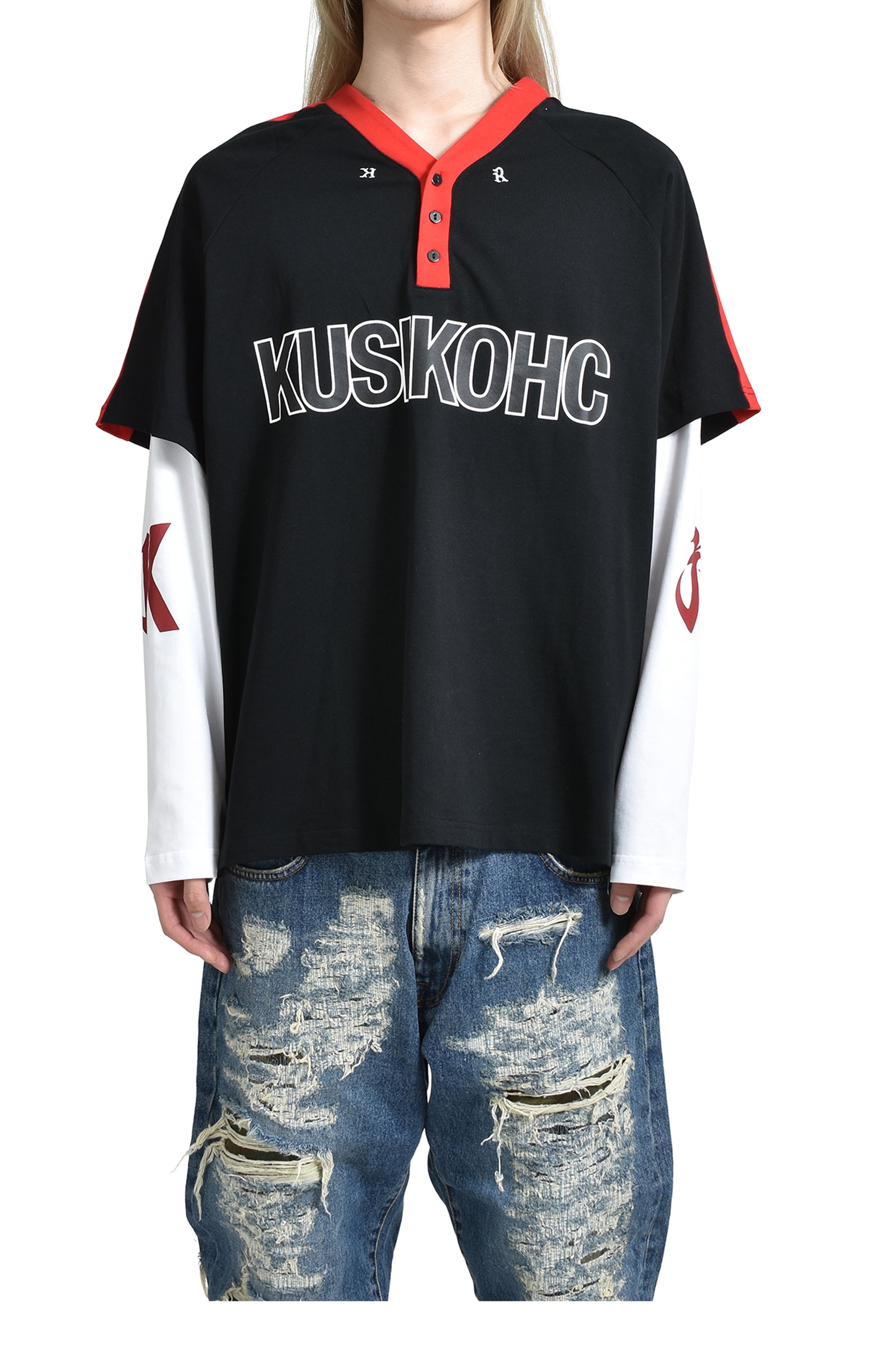 KUSIKOHC BASEBALL LONGSLEEVE POLO / BLK