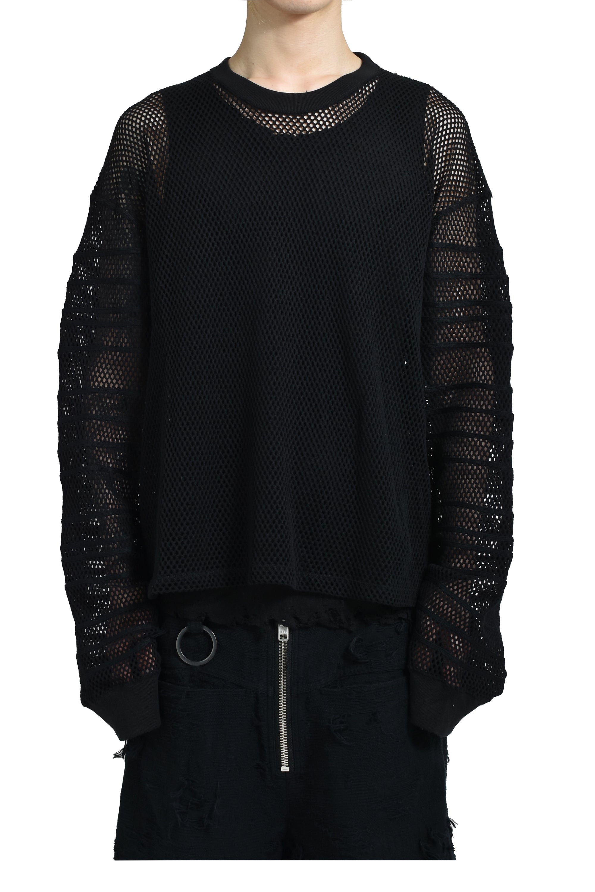 LOOSE SHADOW SLEEVE MESH PULLOVER / BLK