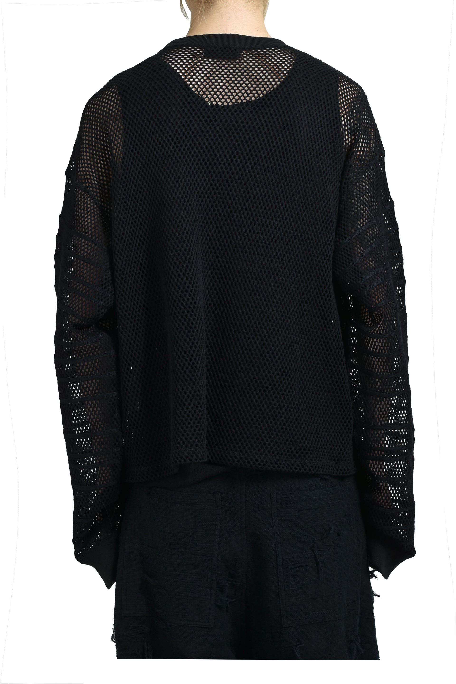 LOOSE SHADOW SLEEVE MESH PULLOVER / BLK