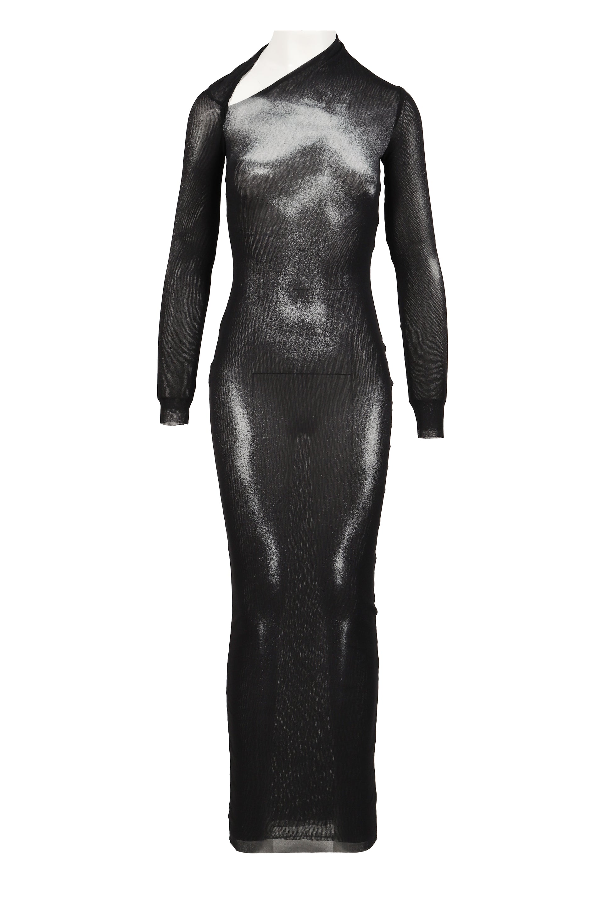 MESH ASYMETRIC COLLAR LONG DRESS PRINTED "BODY DUST"