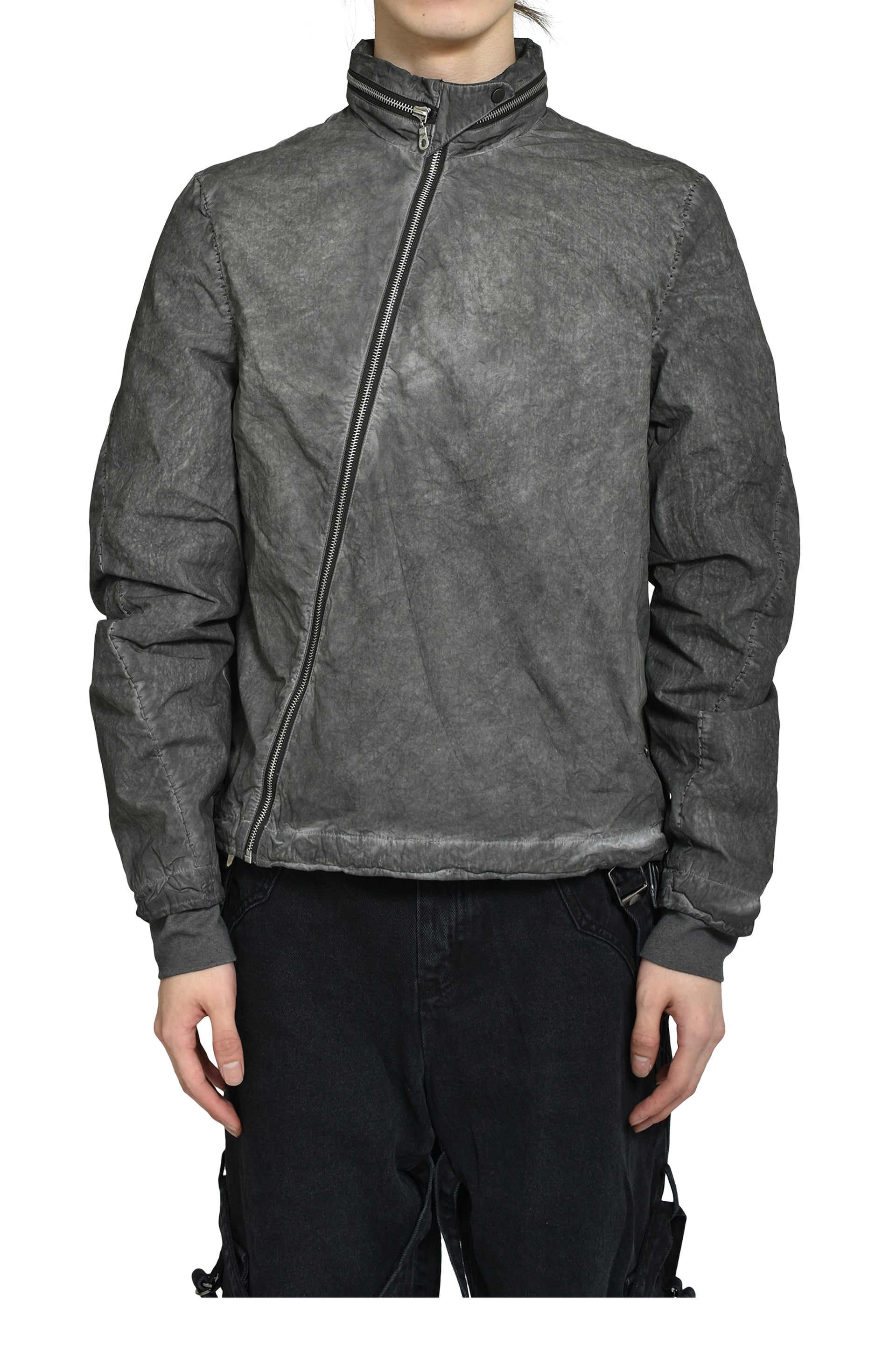 DIAGONAL ZIP EXPLORER JACKET / OBJECT DYED GREY