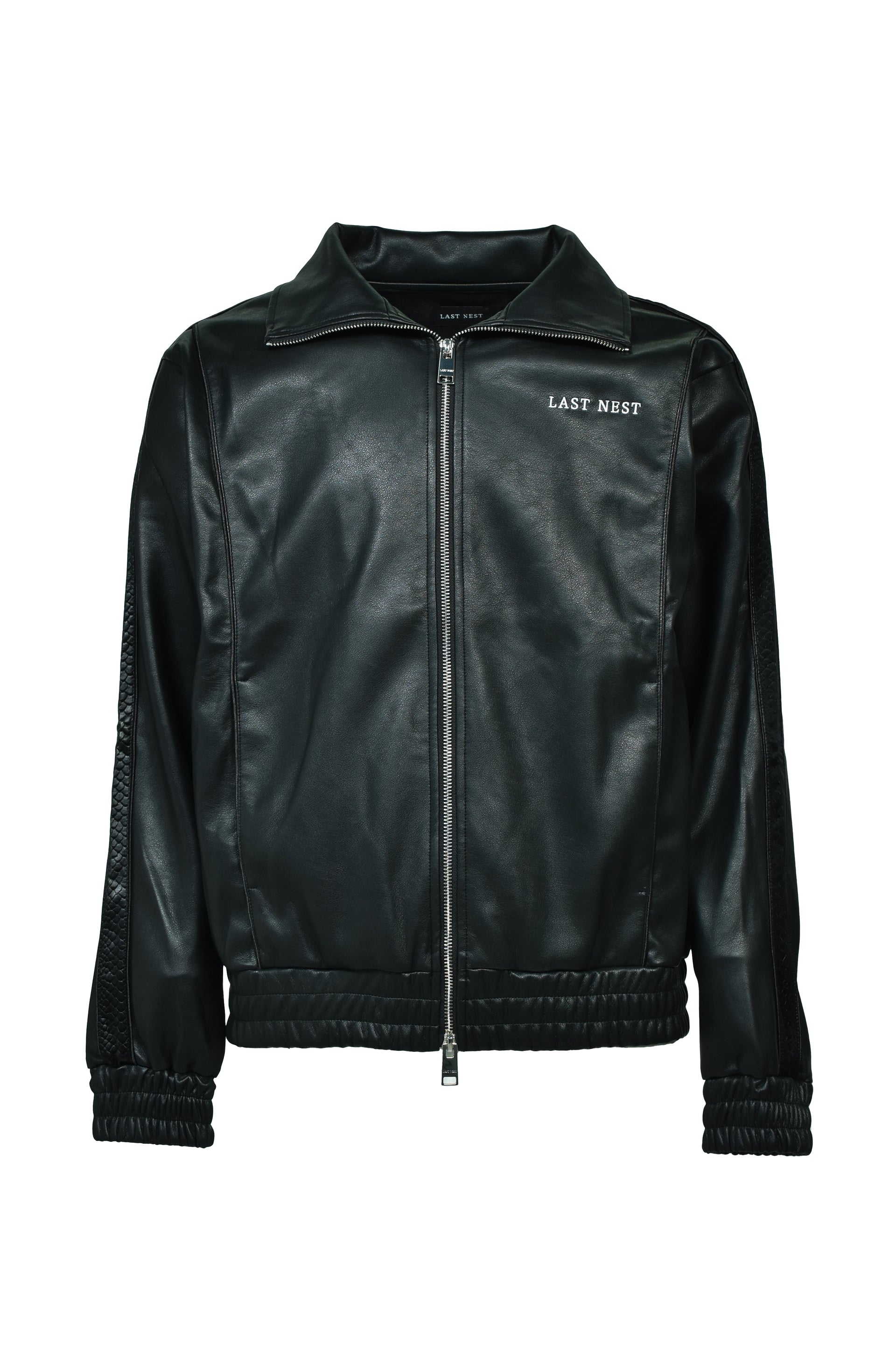 FAUX LEATHER TRACK JACKET / BLK