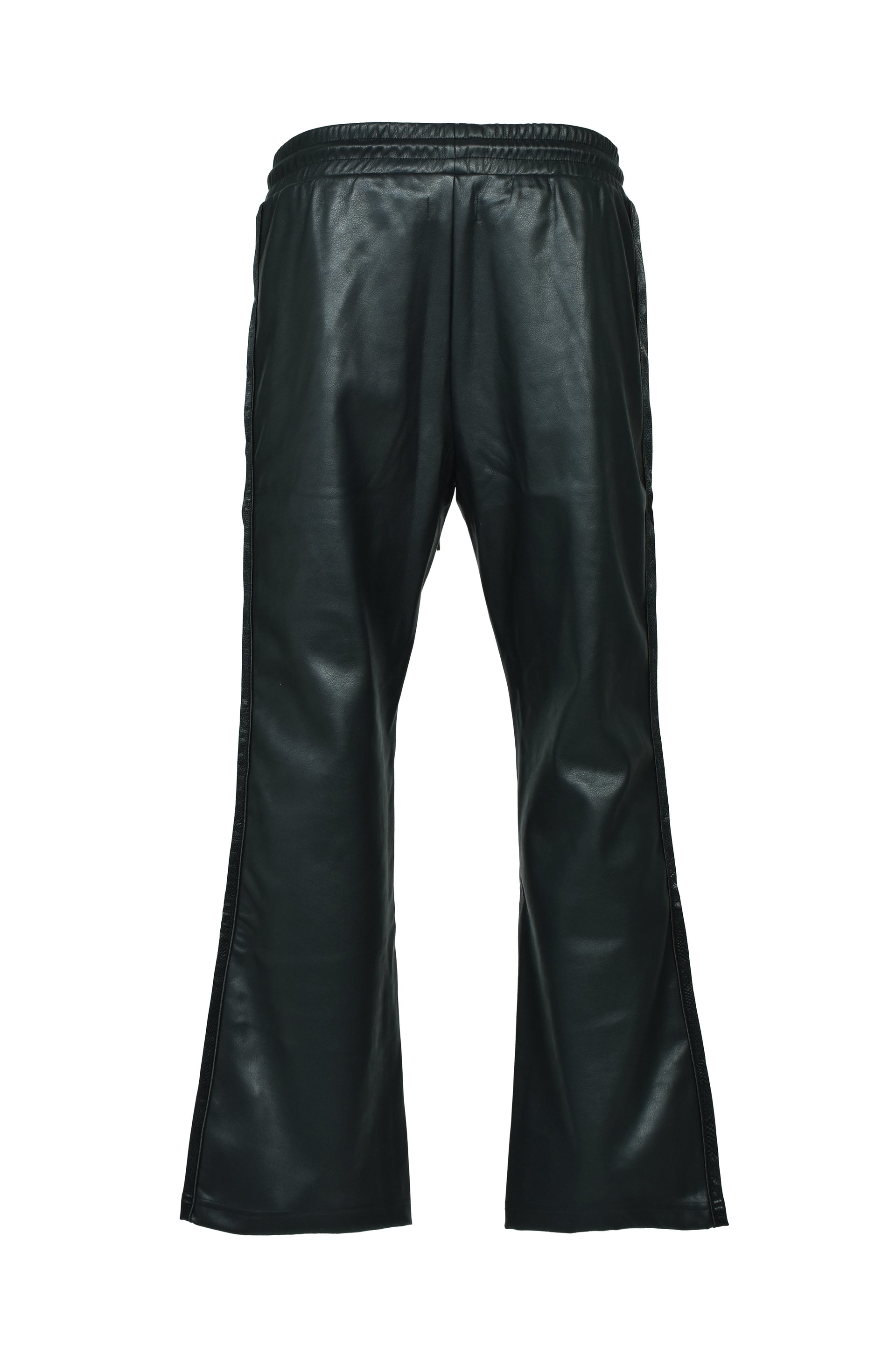 FAUX LEATHER TRACK PANTS / BLK