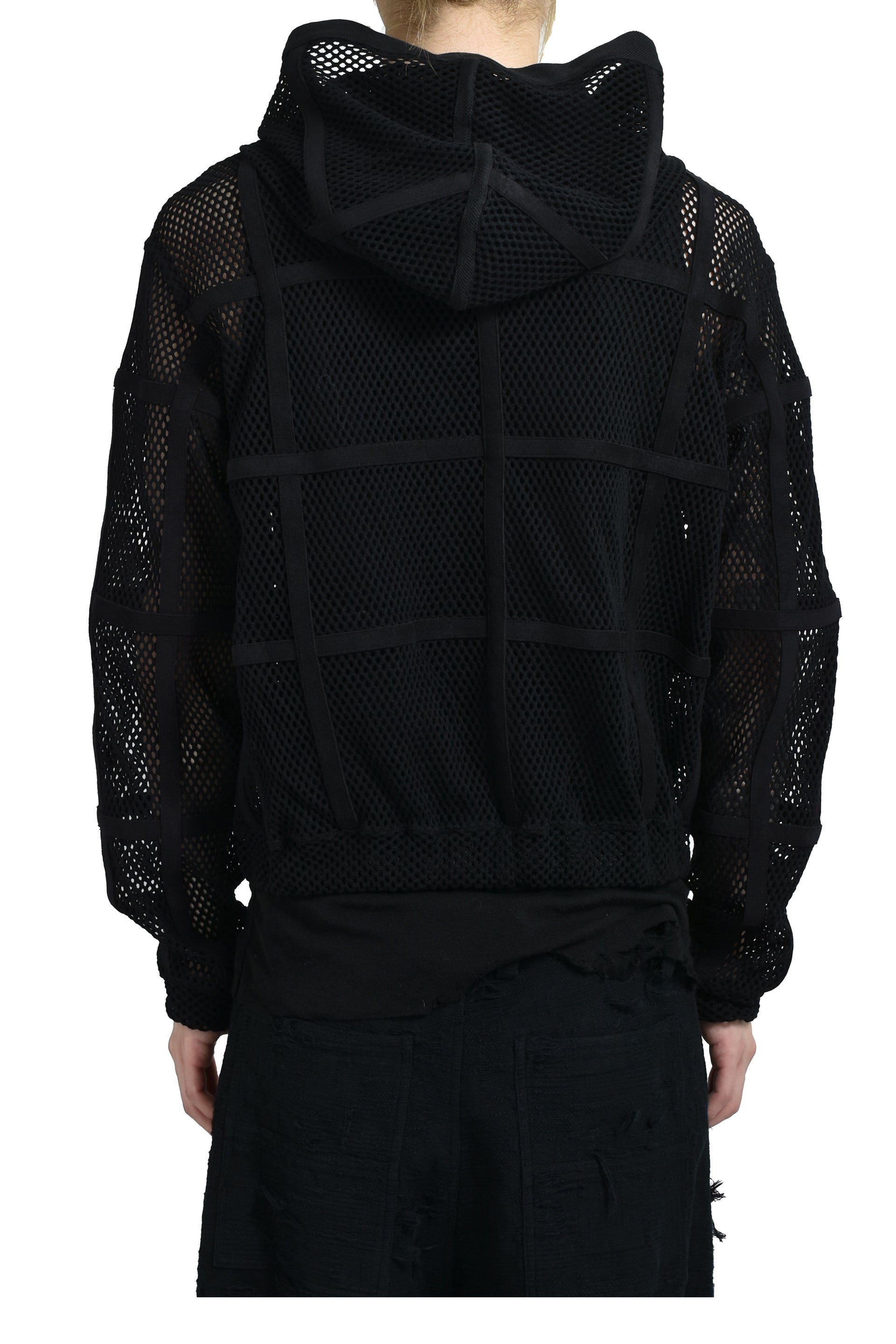 PRISONER MESH ZIP UP HOODIE / BLK