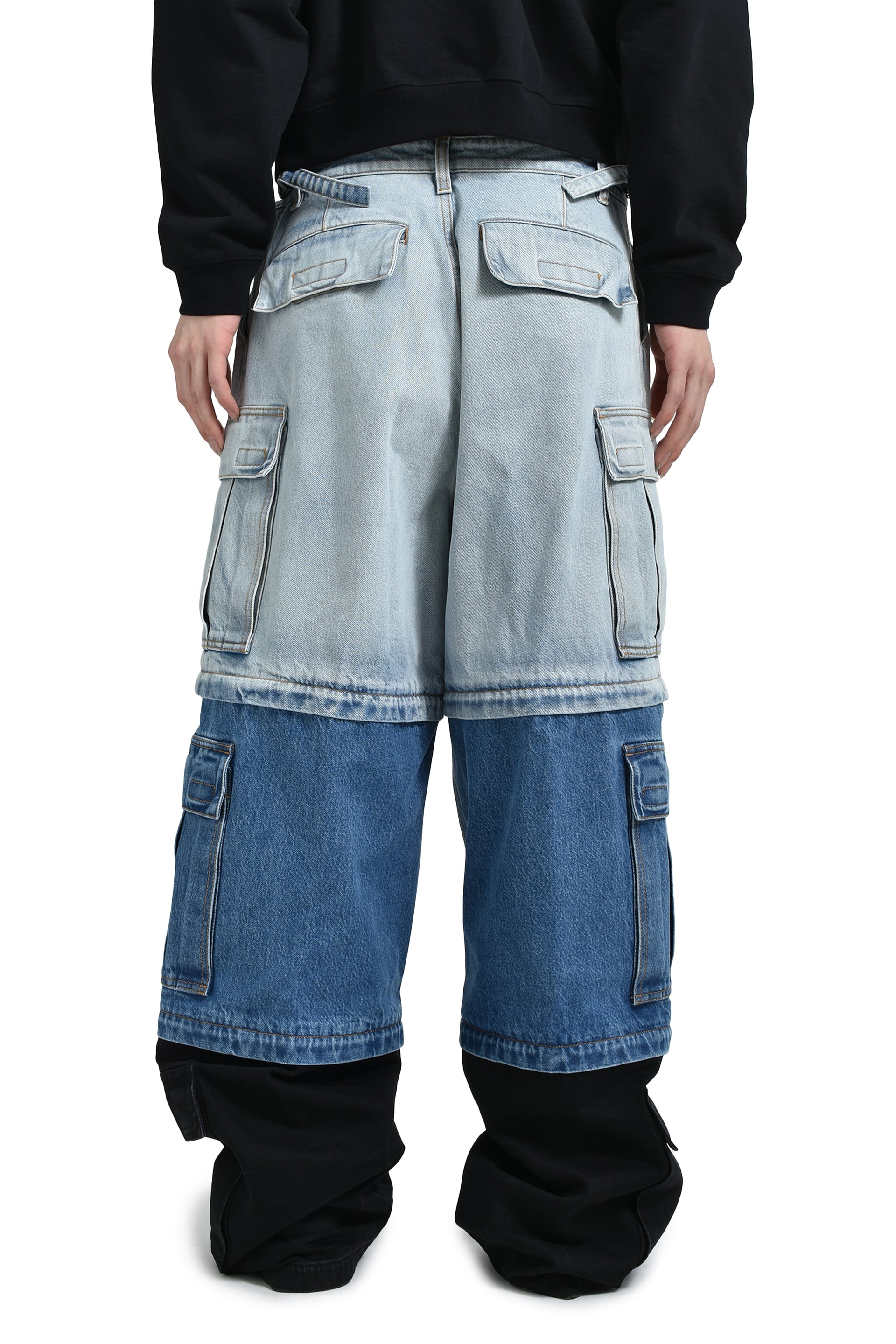 VETEMENTS DECONSTRUCTED TRIPLE CARGO PANTS / L.BLU/MID BLU/BLK