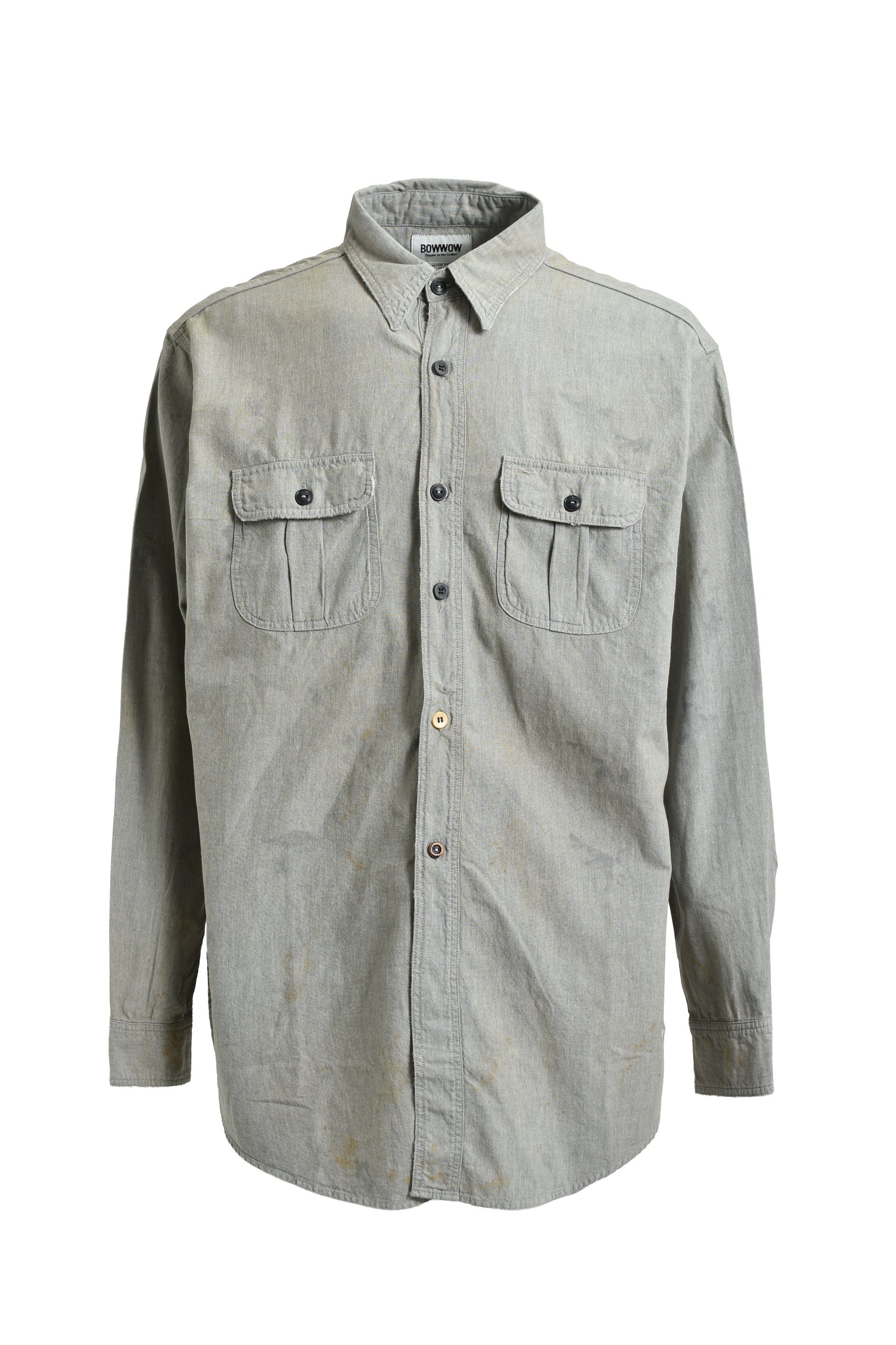 REPAIRED WORN GRAY CHAMBRAY SHIRT / AGED GRY