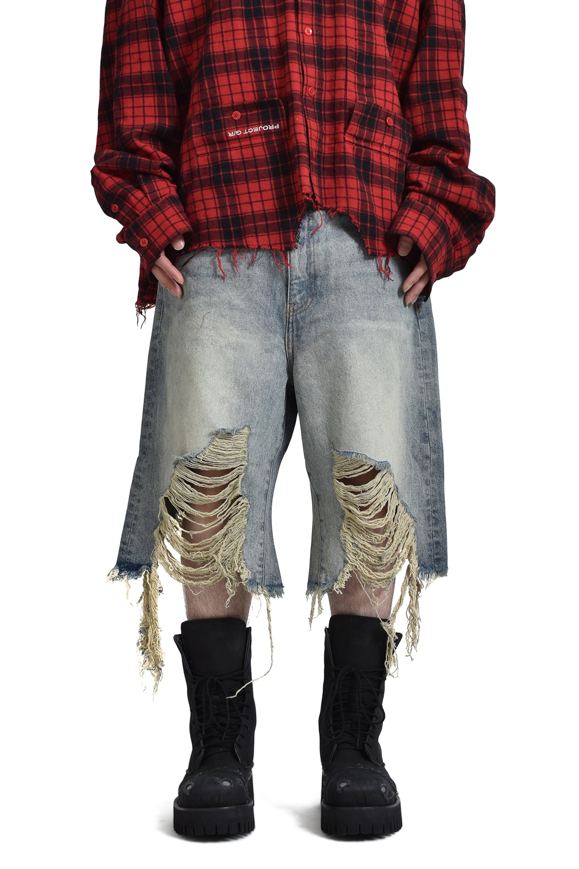 JUN/NAKAYAMA JN RIPPED DENIM SHORTS / IND