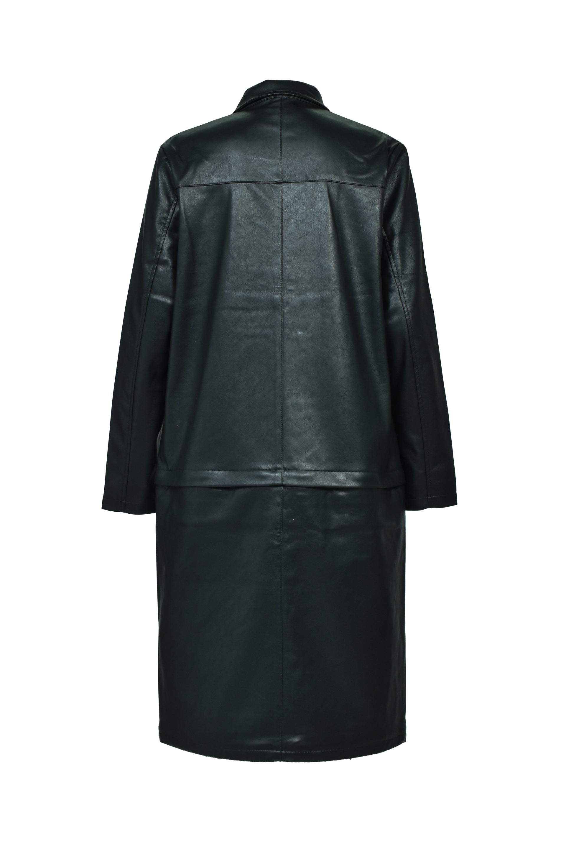 FAUX LEATHER COAT W/TOTE BAG / BLK