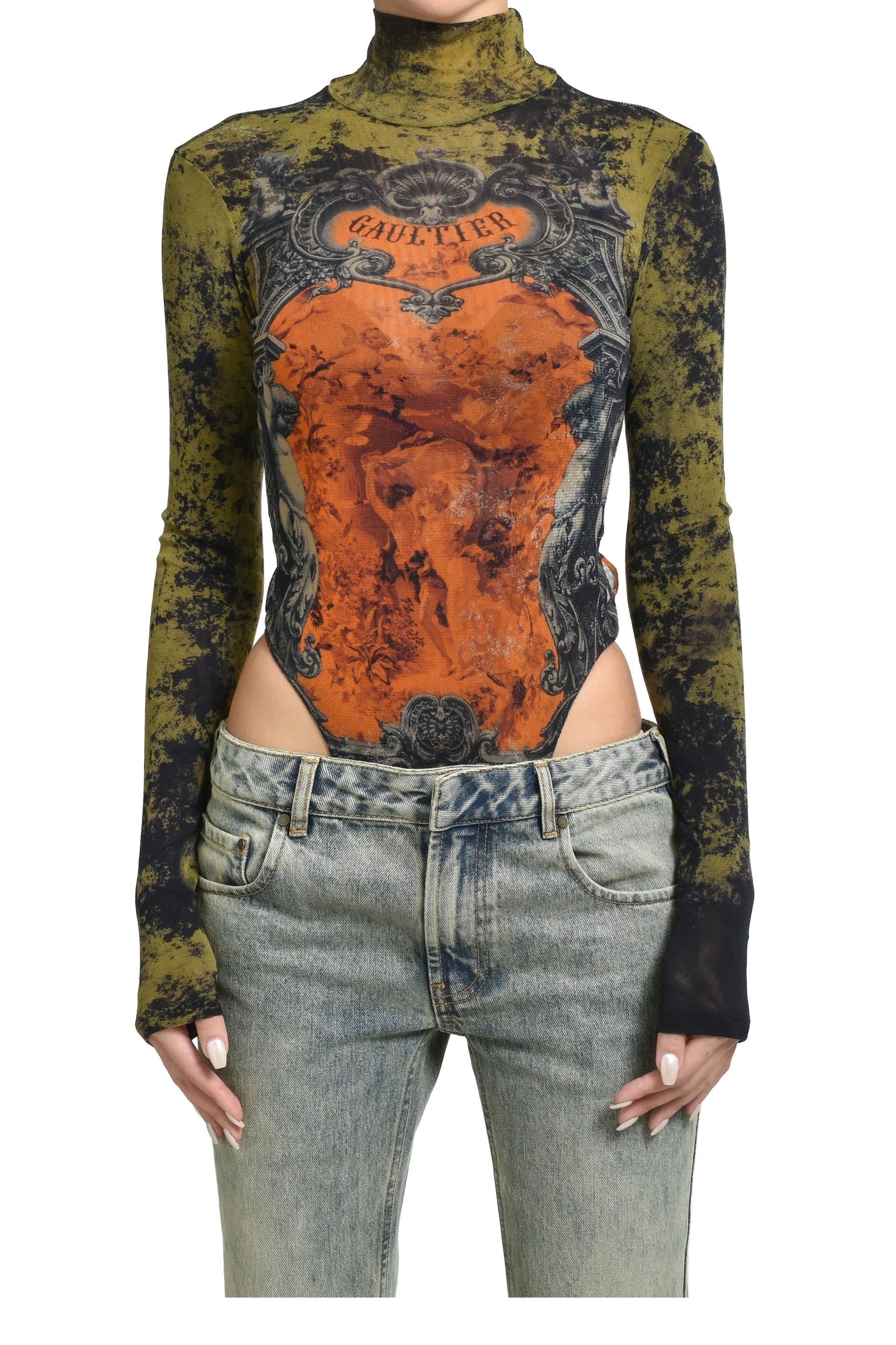 MESH BODY WITH OPEN BACK PRINTED "M_DAILLON" / BLK/KHA/ORG