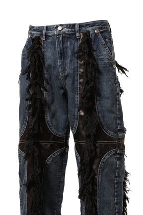 MOHICAN LEATHER DENIM PANTS / BLU BLK
