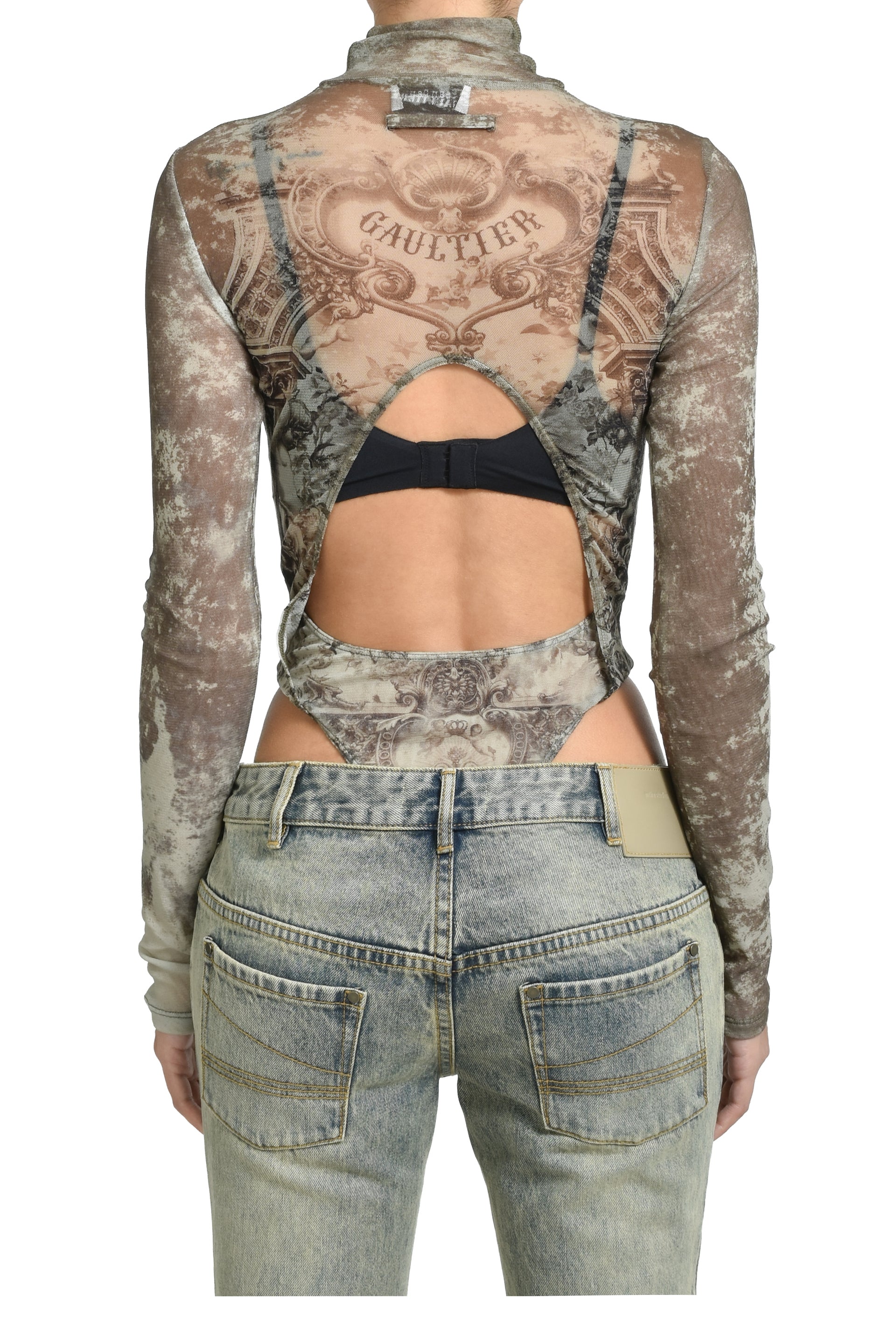 MESH BODY WITH OPEN BACK PRINTED "M_DAILLON" / LT.BEI/TAUPE