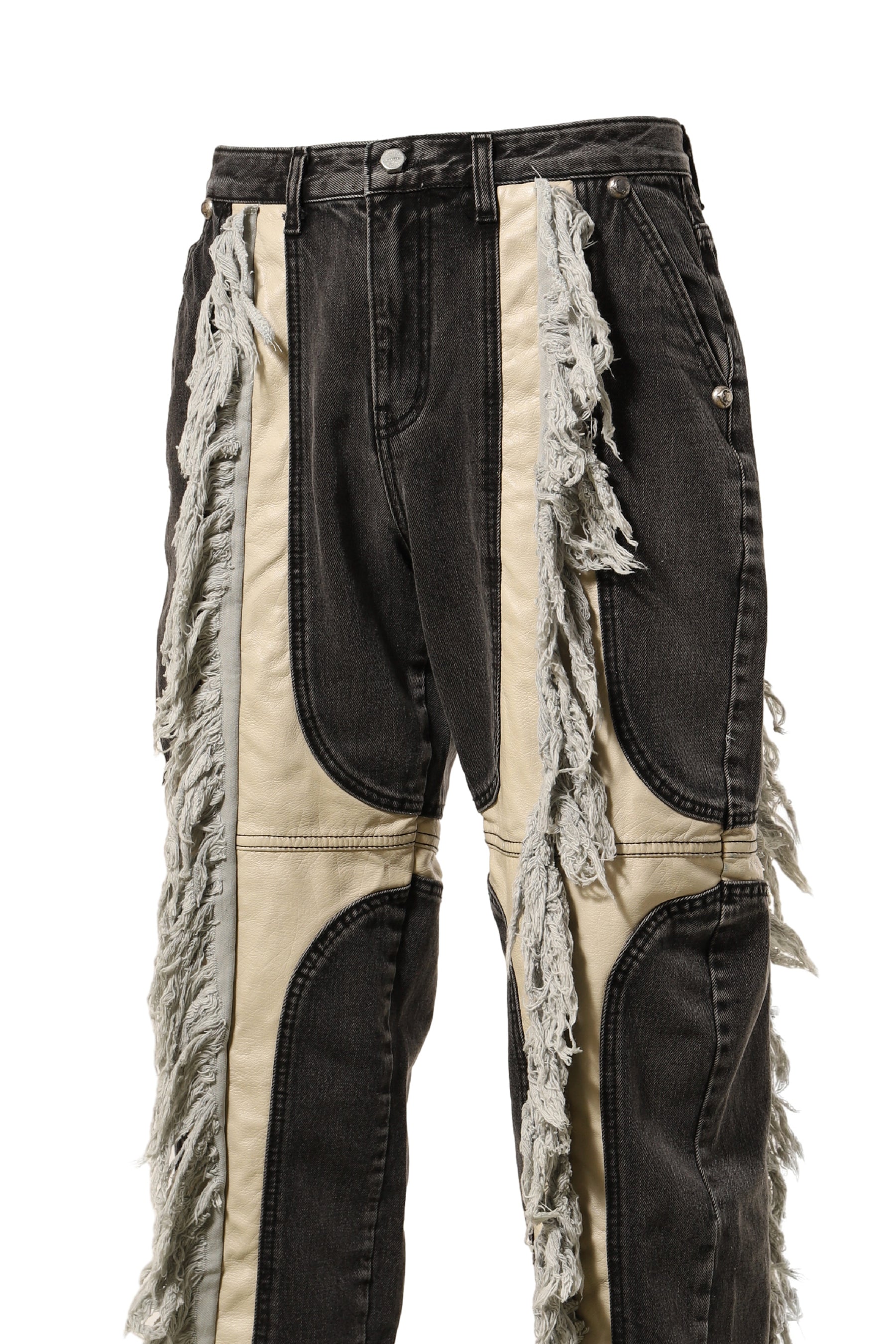 MOHICAN LEATHER DENIM PANTS / BLK IVORY