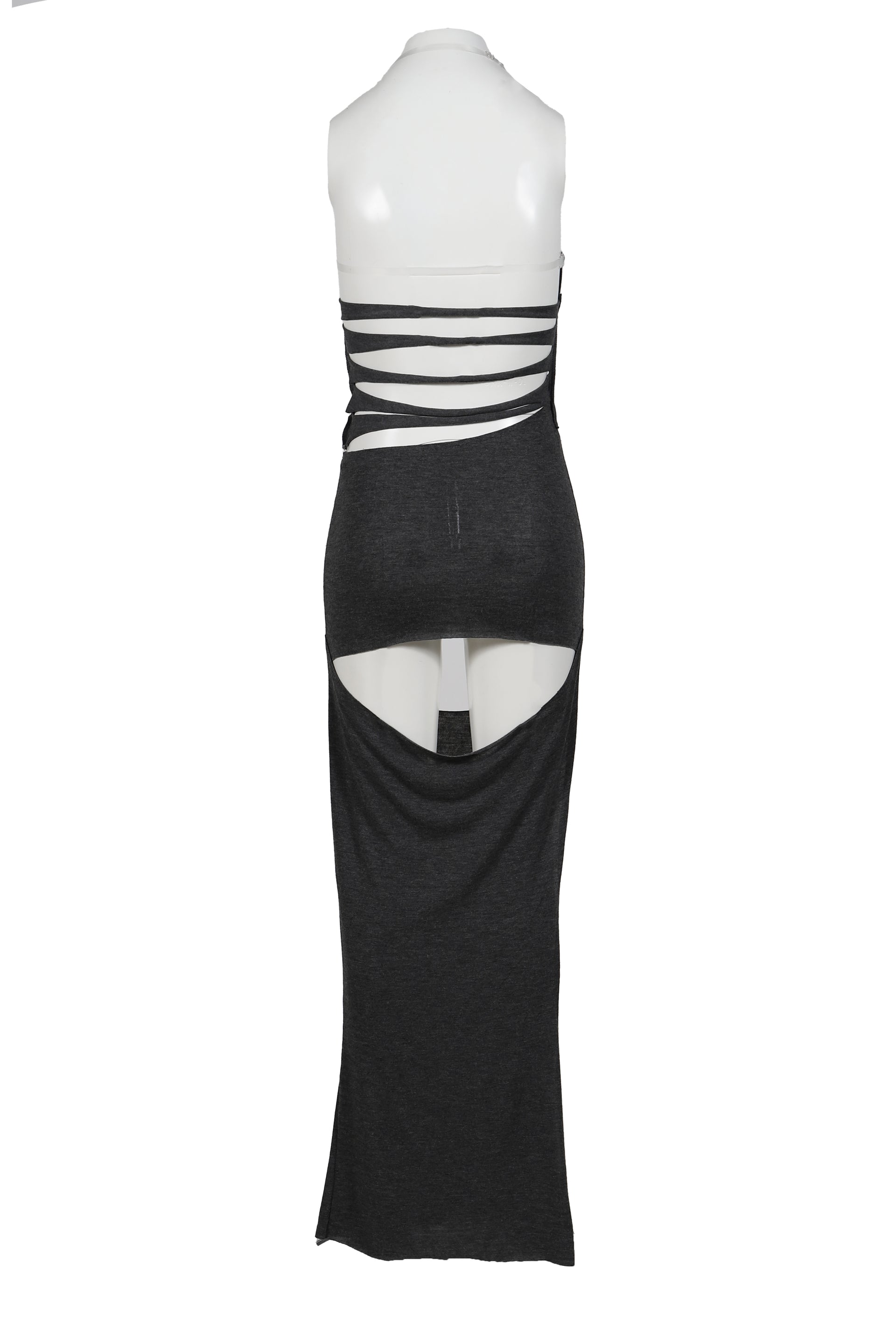 SLASHED JERSEY MAXI DRESS / BLK