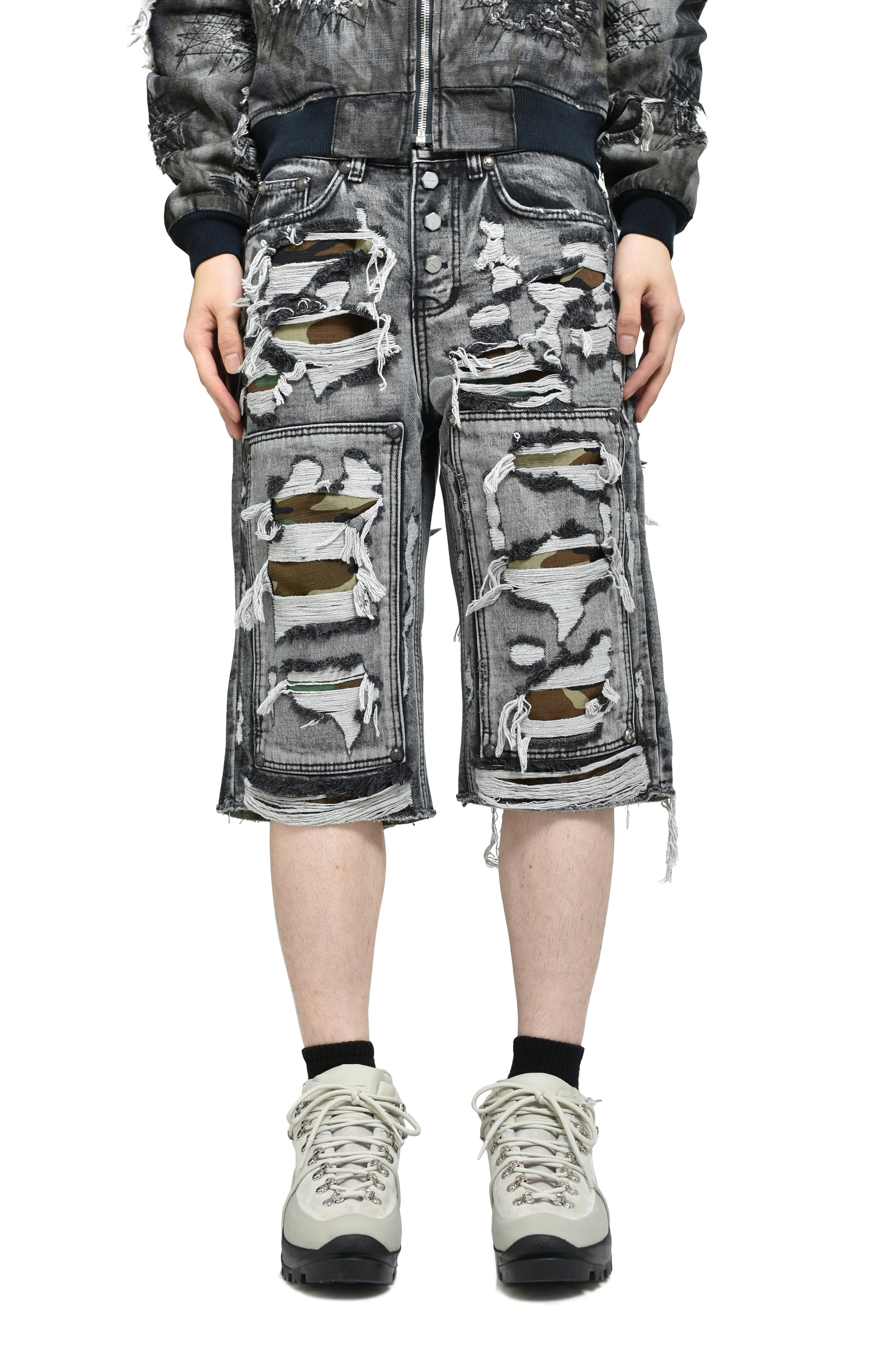 HELL CAMO DENIM SHORTS / BLK
