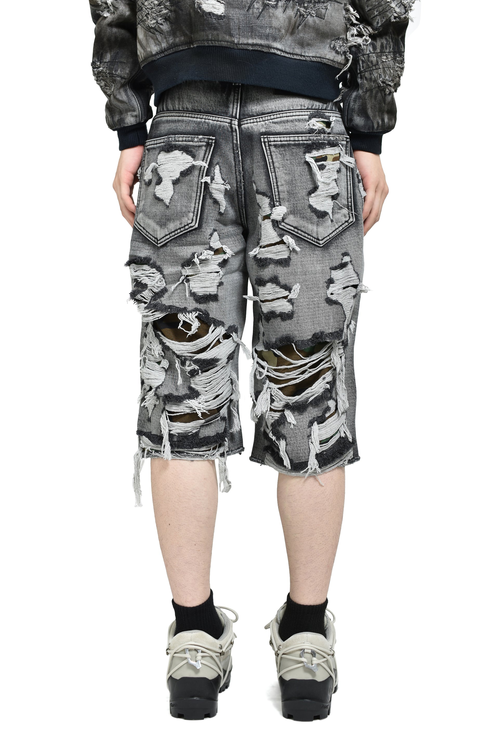 HELL CAMO DENIM SHORTS / BLK