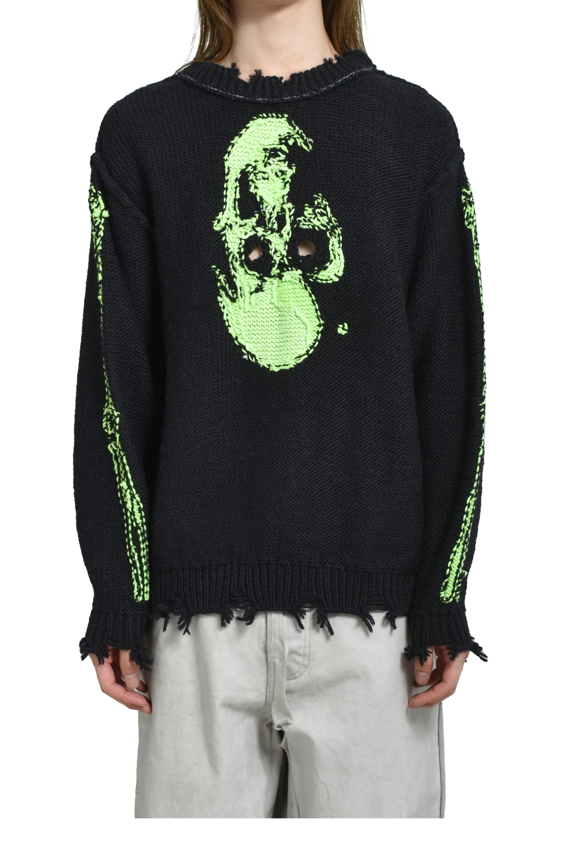 GLOW-IN-THE-DARK SKULL KNIT PULLOVER / BLK