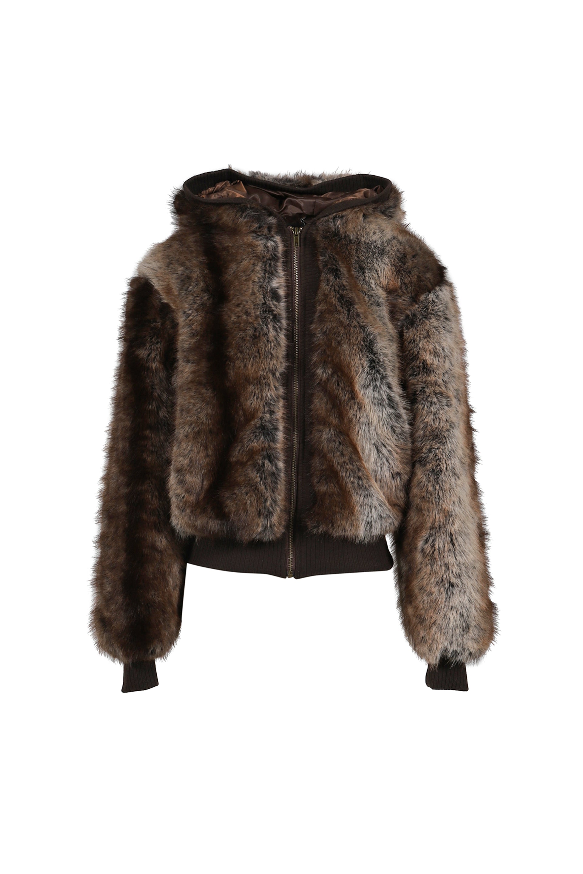 FAUX MINK ZIP THROUGH JACKET / BRWN