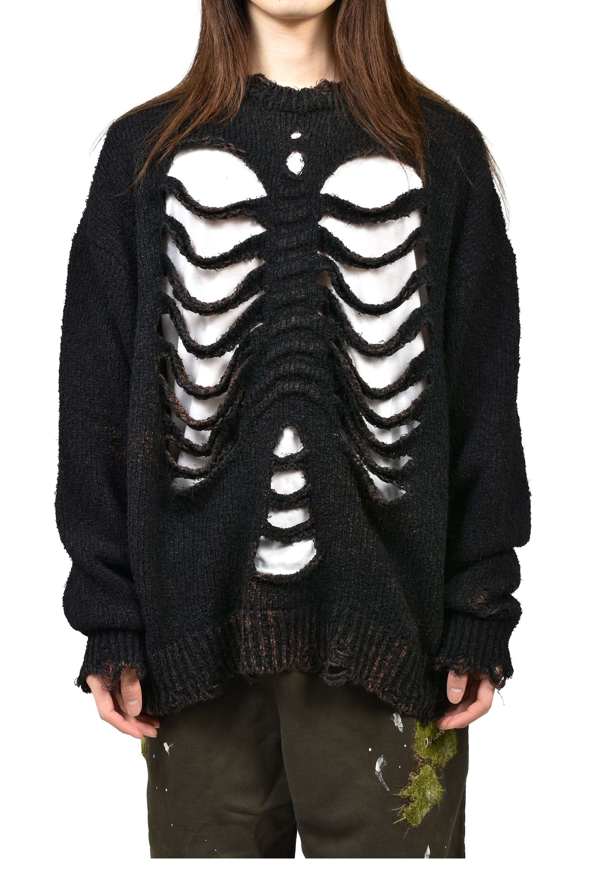 doublet SS26 RIB & SPINE KNIT PULLOVER / BLK - NUBIAN