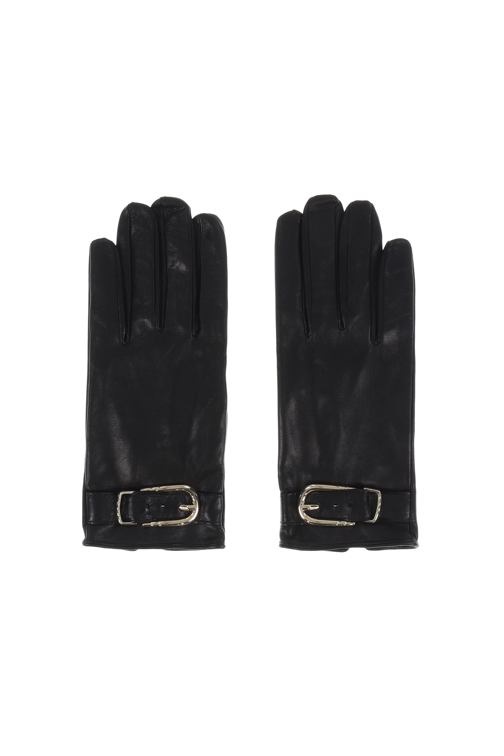 BUCKLE APLIQUE LEATHER GLOVES / BLK