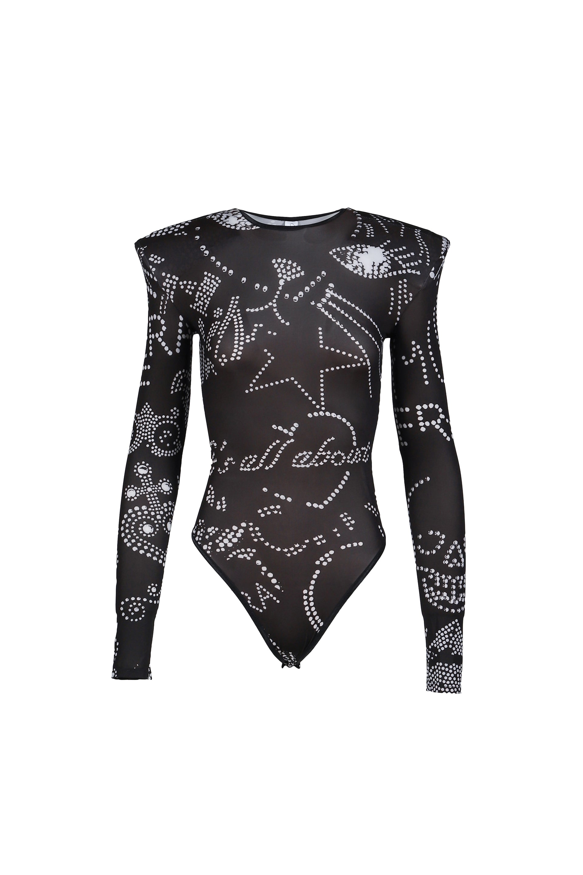 PRINTED SHOULDER PAD LEOTARD / BLK