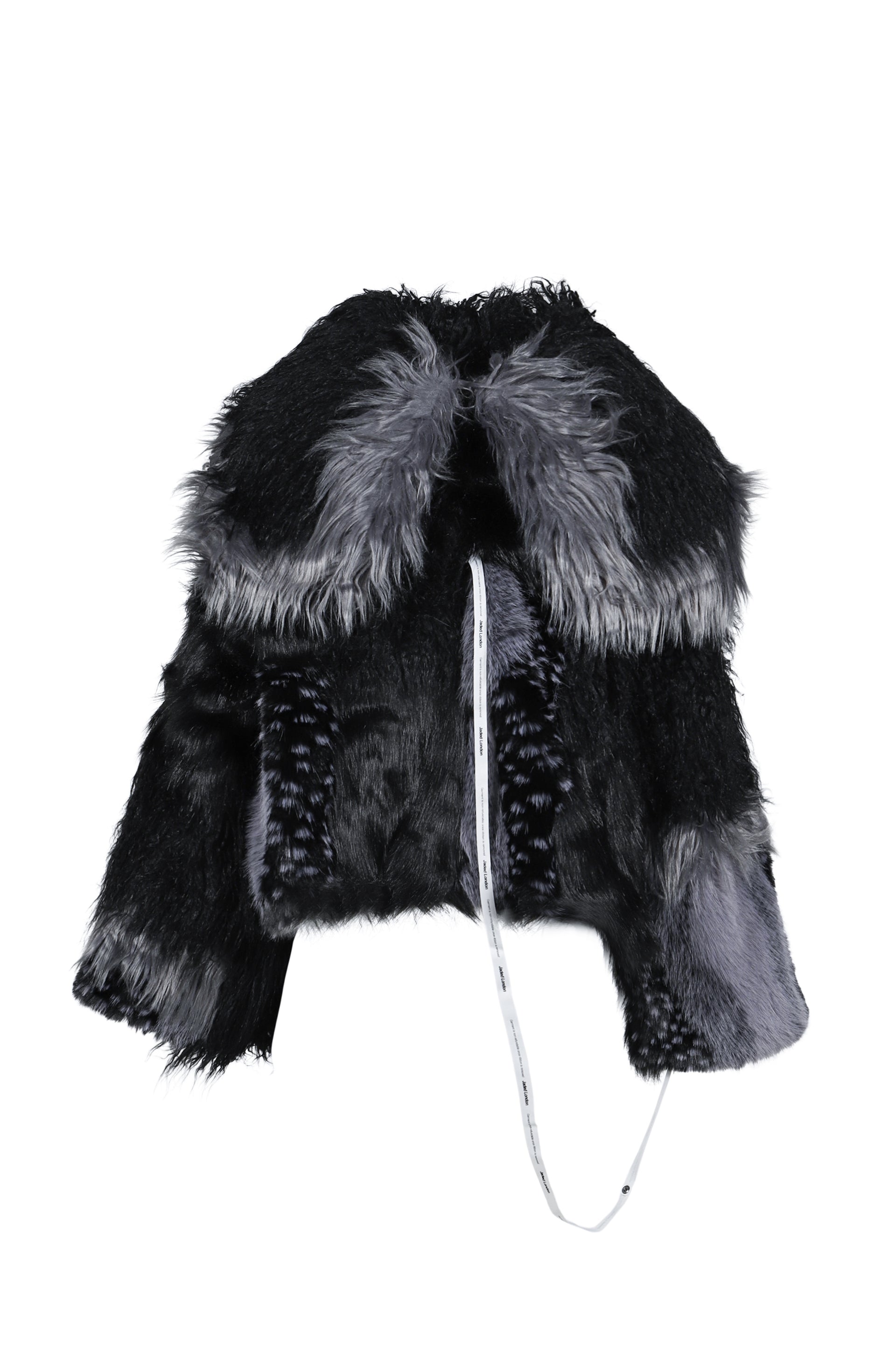 PATCHWORK FUR ASYM COAT - BLACK / BLK