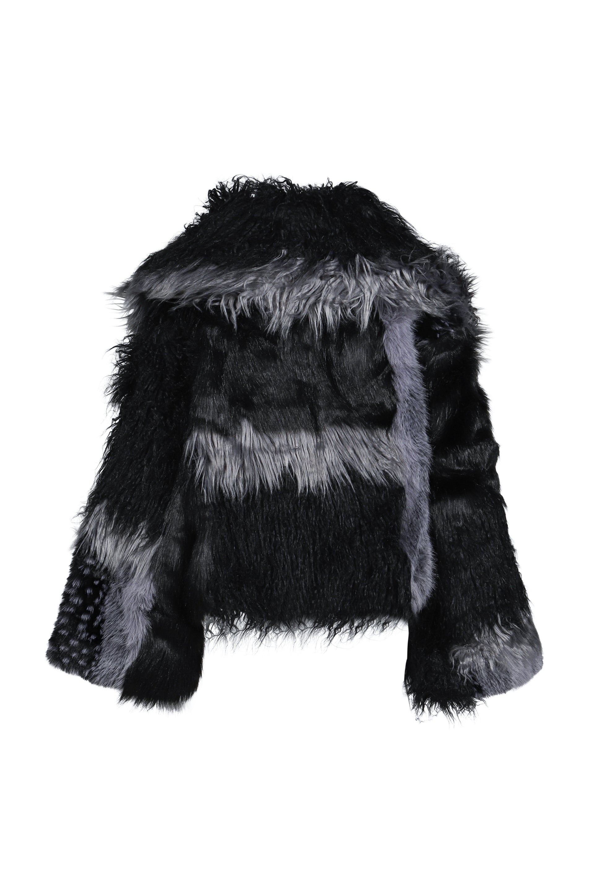 PATCHWORK FUR ASYM COAT - BLACK / BLK