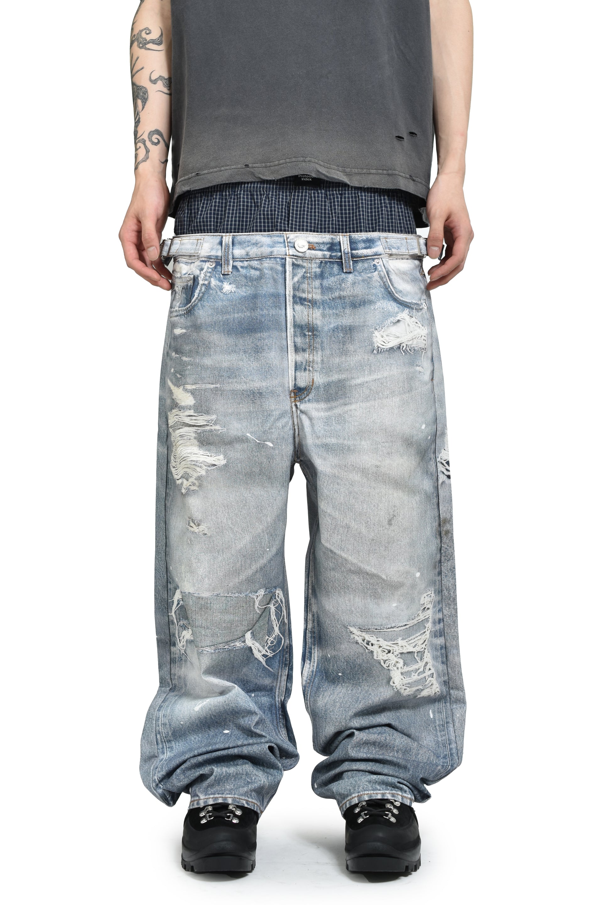 TROMPELOEIL LAYERED PANTS / BLU
