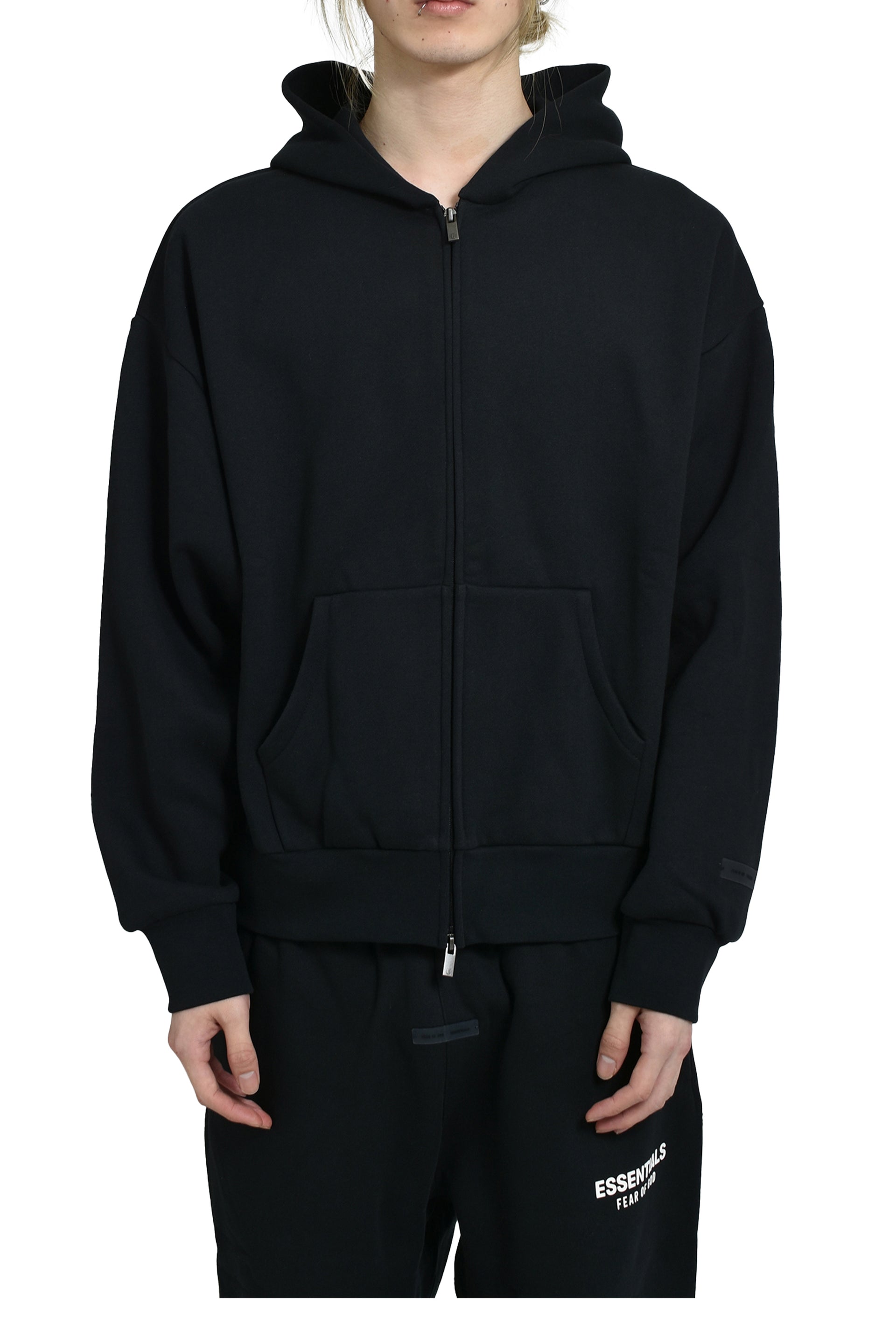 ESSENTIALS CLASSIC FIT FLEECE ZIP UP HOODIE / JET BLK