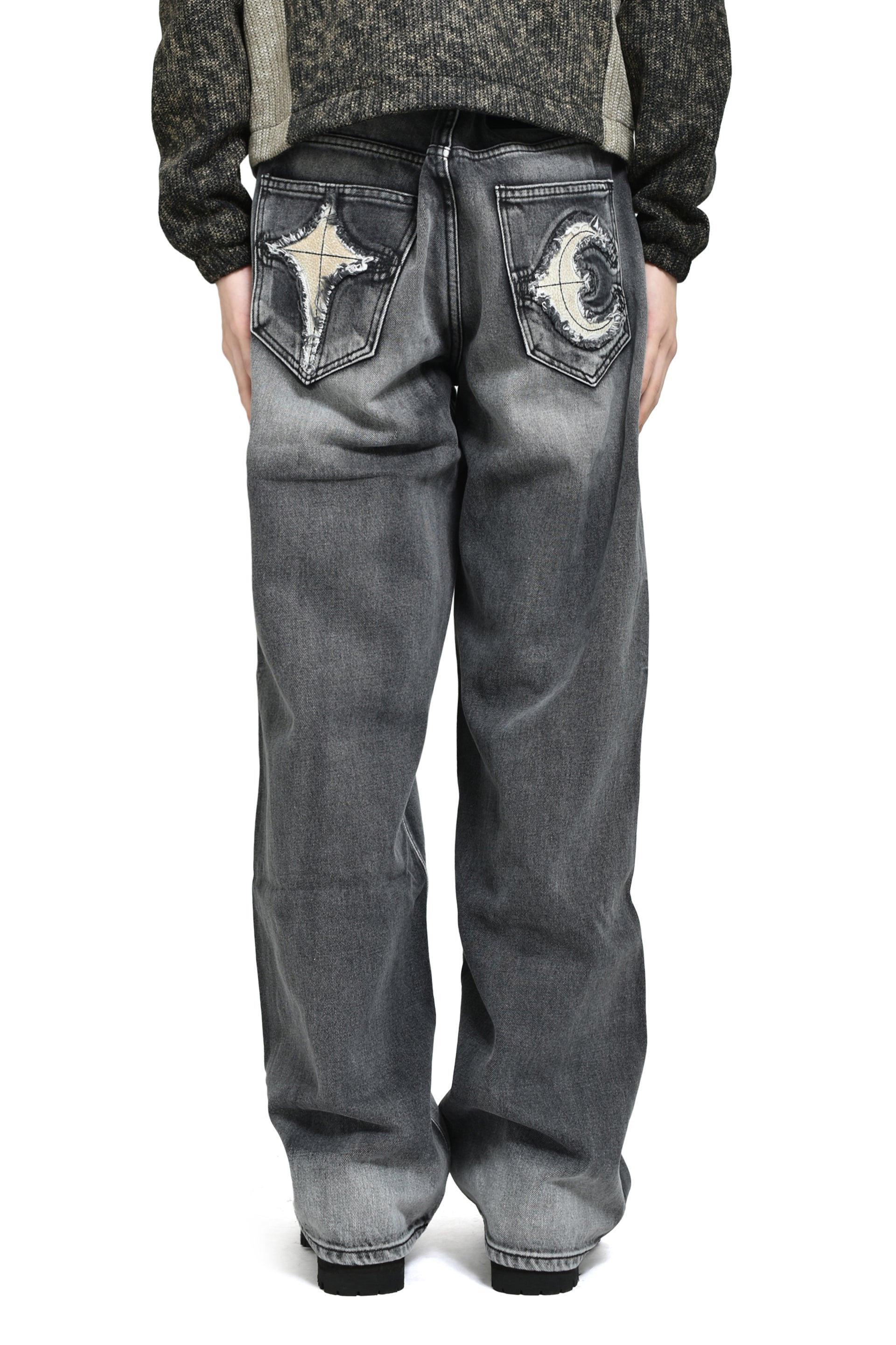 TC BONE LEATHER DENIM PANTS / BLK