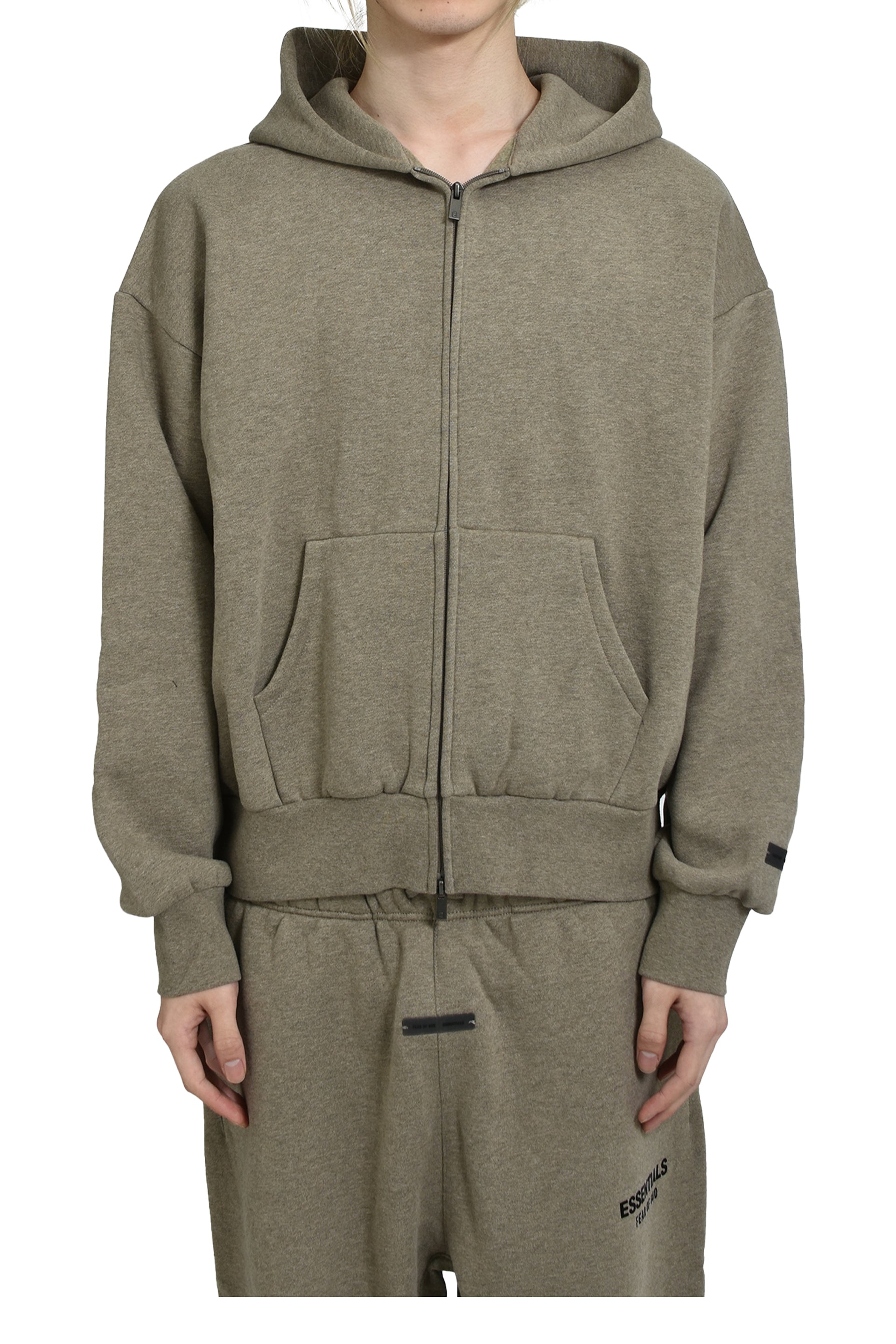 ESSENTIALS CLASSIC FIT FLEECE ZIP UP HOODIE / HOMESTEAD HEATHER