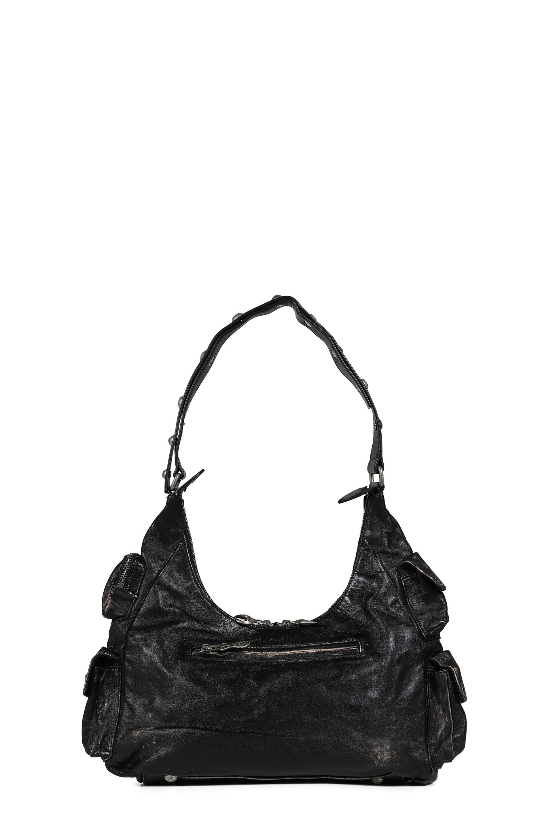 WASHED LEATHER MULTI POCKET BAG / BLK