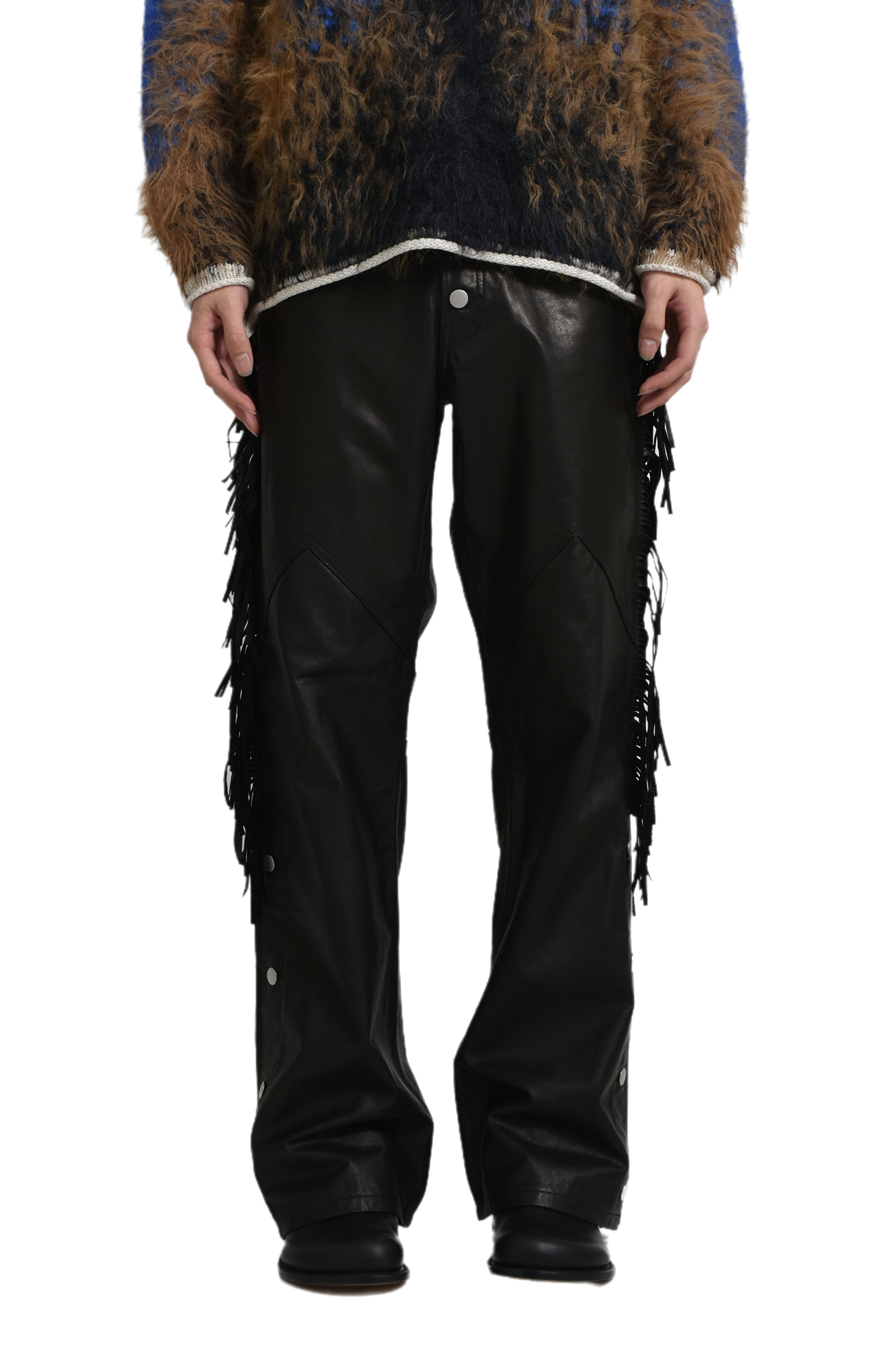 JUN/NAKAYAMA LEATHER FRINGE PANTS / BLK