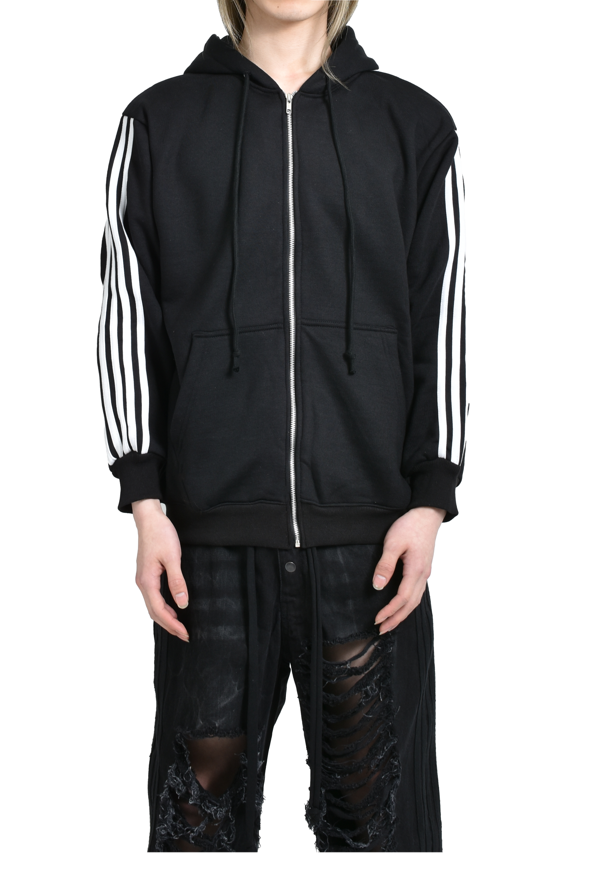 YORI SPORT YORI SPORT 5STRIPE PRINTED HOOD ZIP-UP / BLK